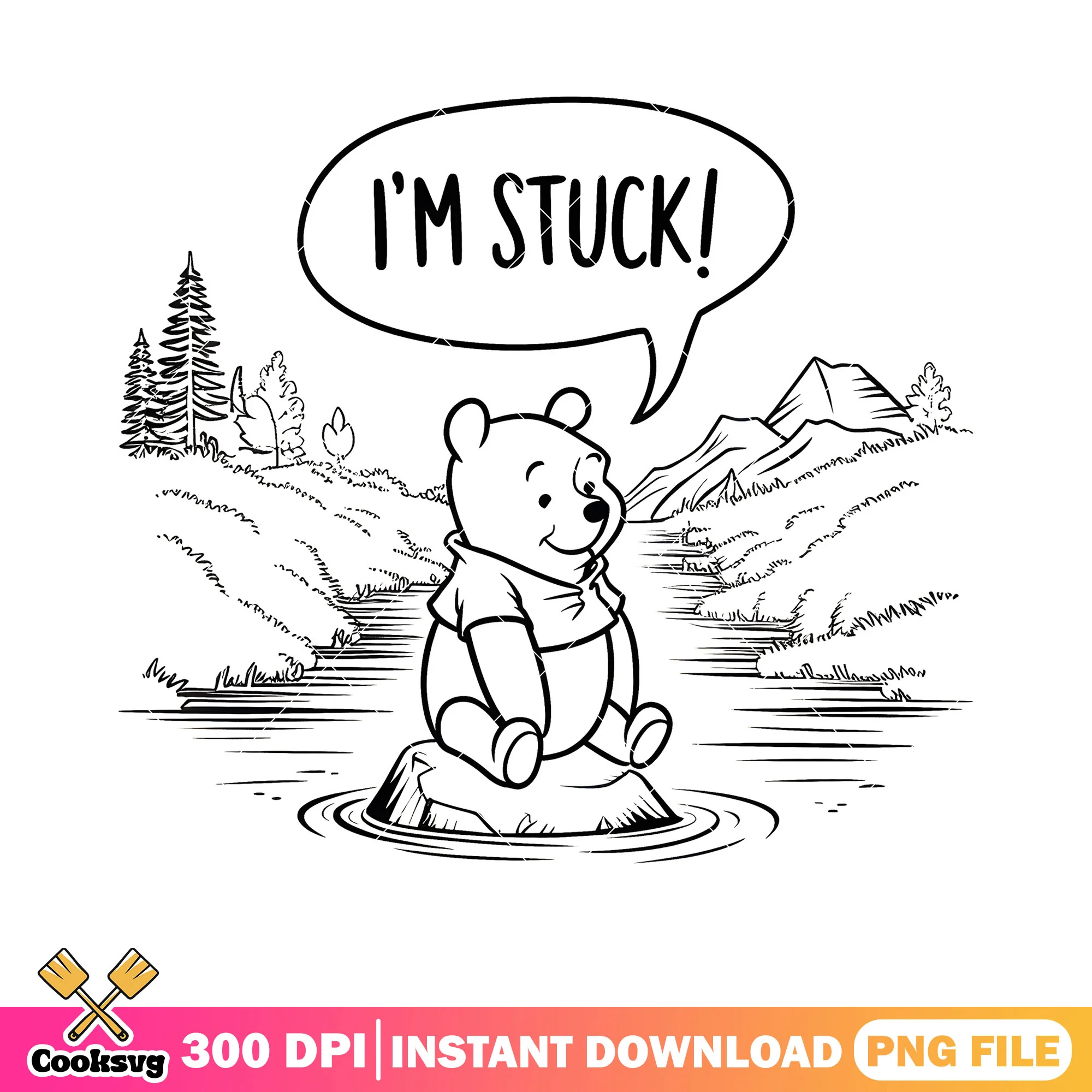 Pooh stuck in the river png, cute pooh bear png, pooh poster png