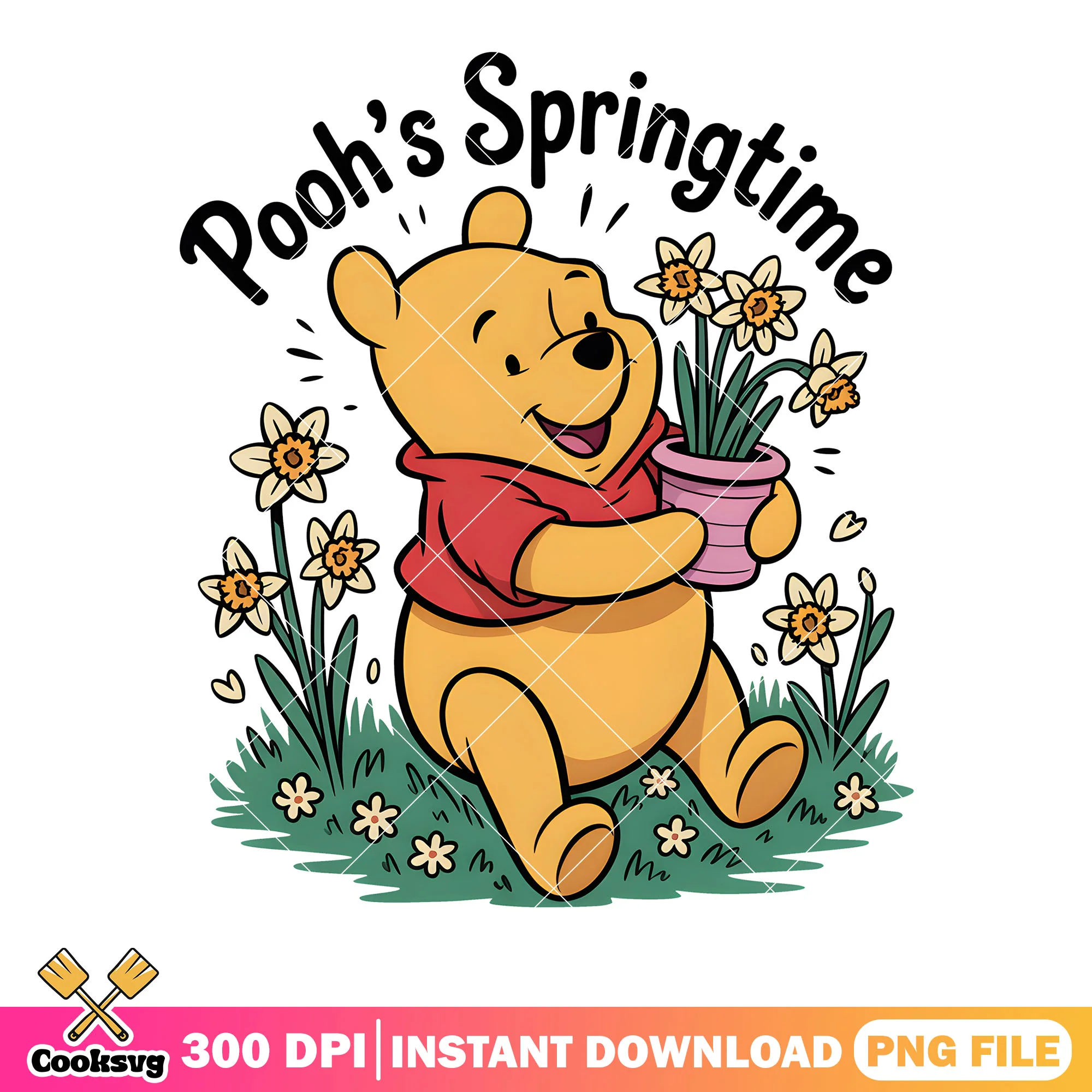Pooh take care his garden png, winnie the pooh png, pooh poster png