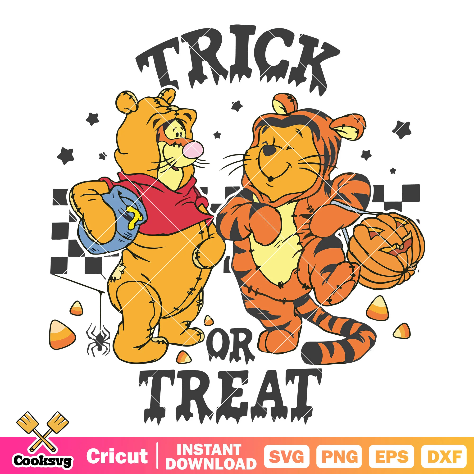 Pooh tiger trick or treat svg, pooh halloween svg, halloween vibes svg