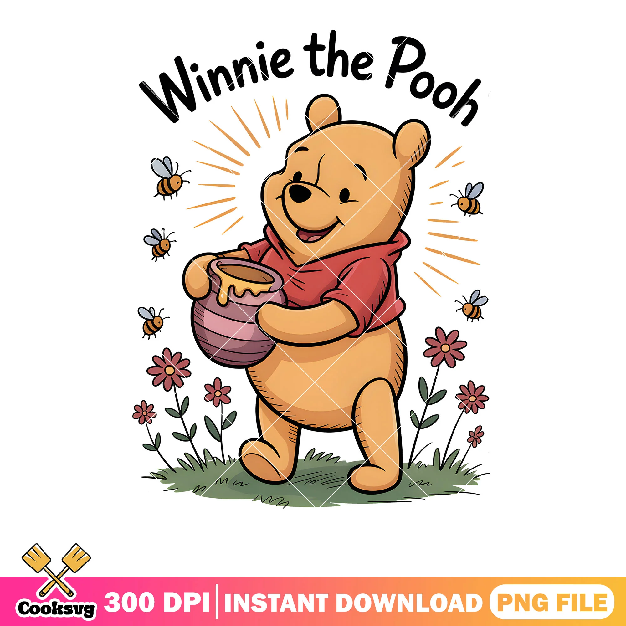 Pooh with aura kind png, classic pooh png, vintage winnie pooh png