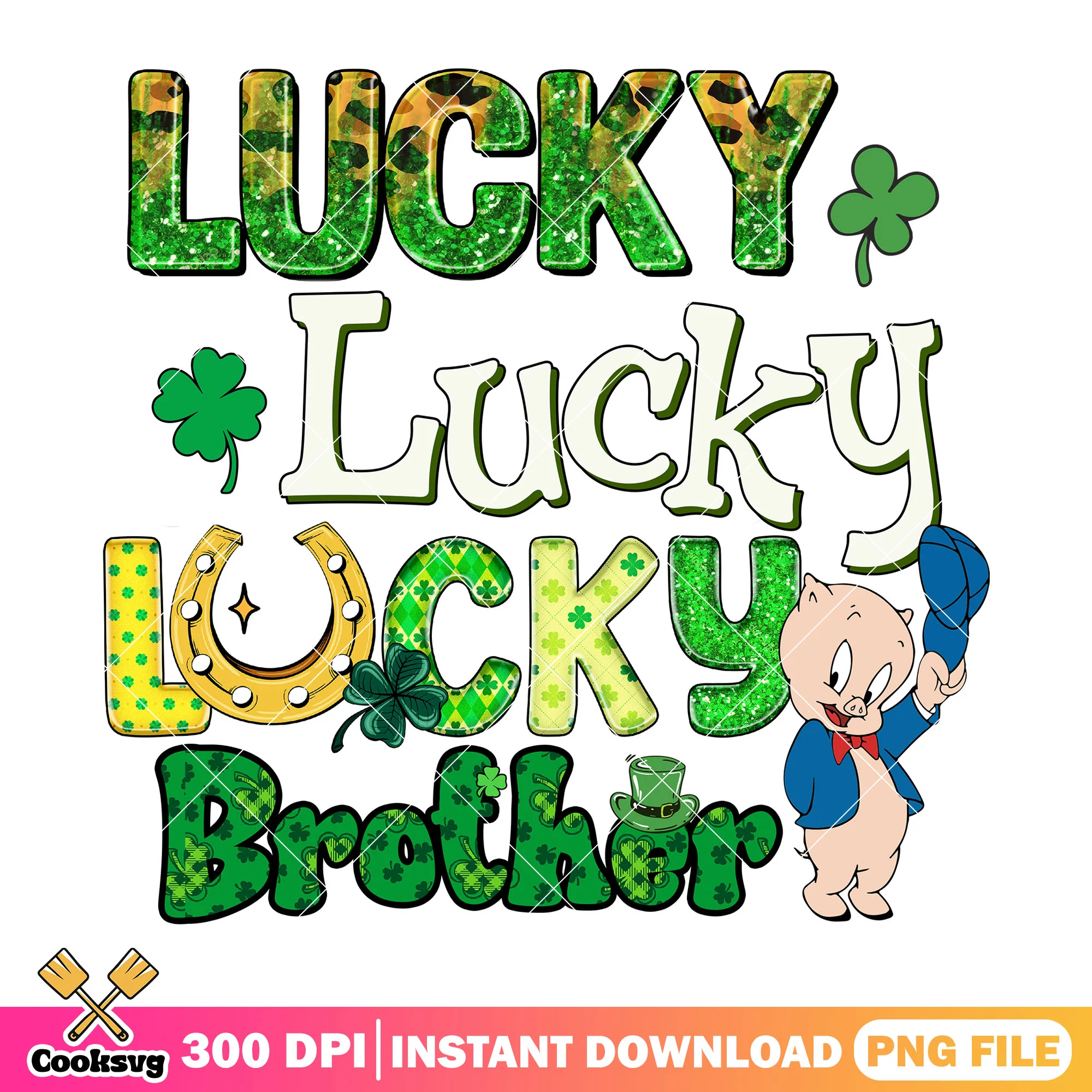 Porky pig lucky brother png, saint patrick day png, porky the pig png