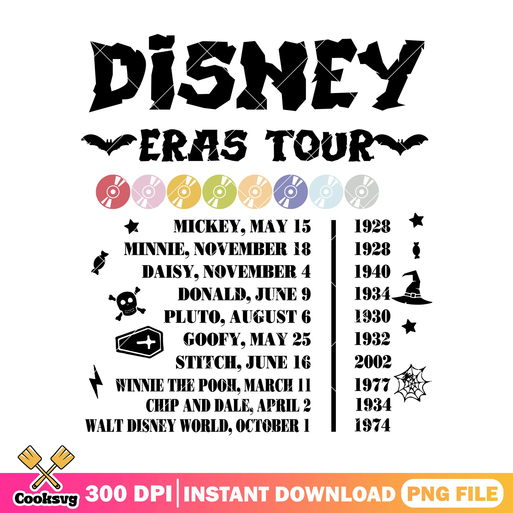 Poster of eras tour png, disney tour png, halloween cute png