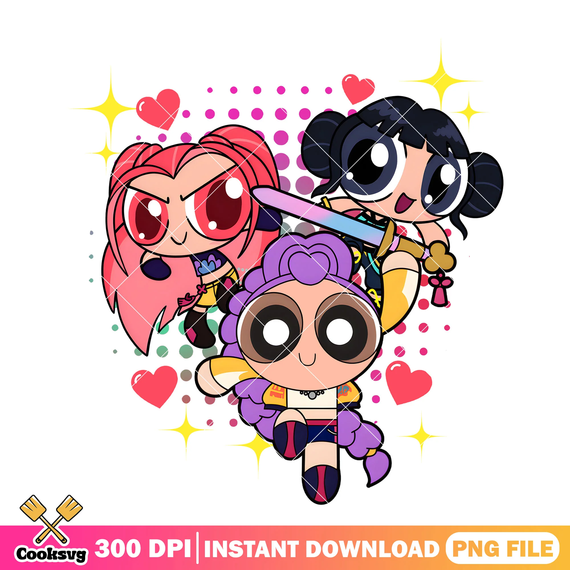 Powerpuff kpop png, kpop netflix png, kpop demon hunters png