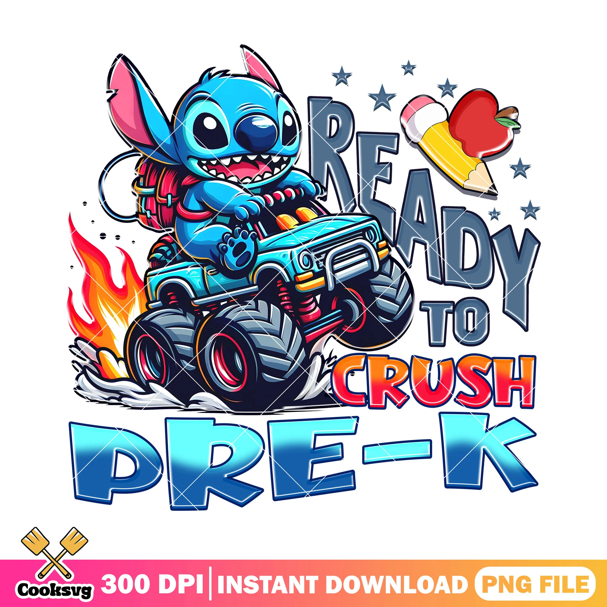 Pre-k ready to crush design png, back to school decor png, art stitch png