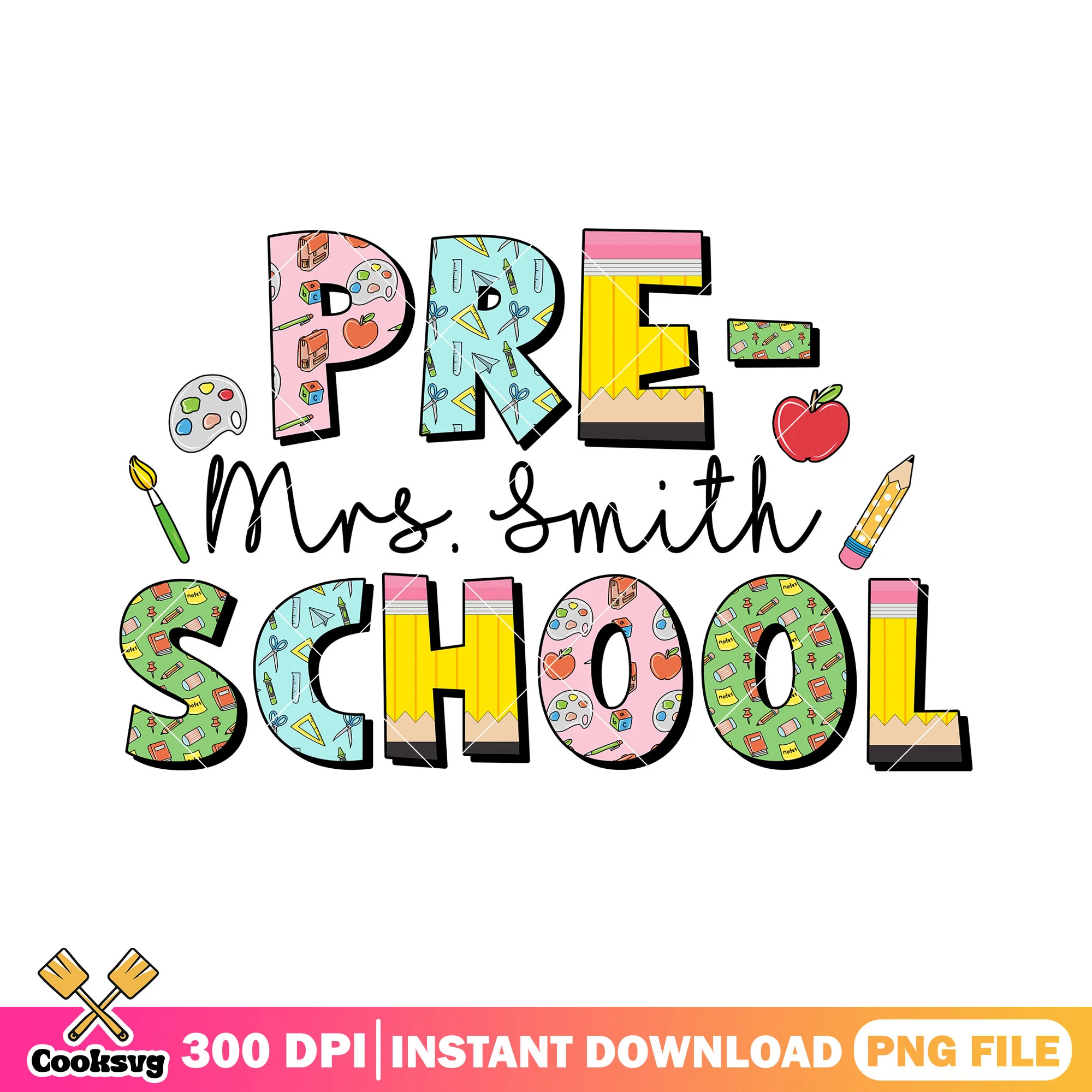 Pre-school design png, back to school png, school font png