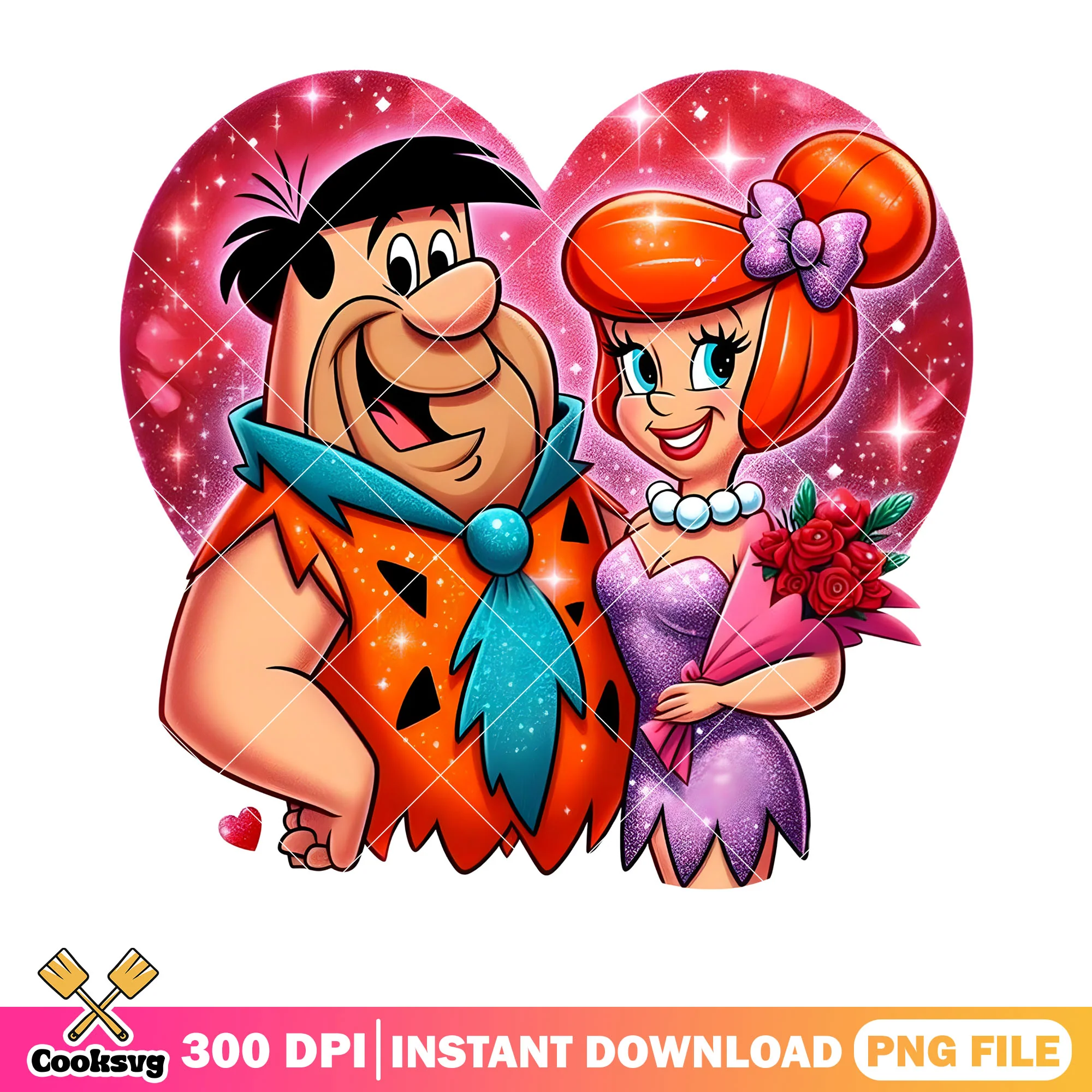 Prehistoric valentine png, The Flintstones png, valentines poster png
