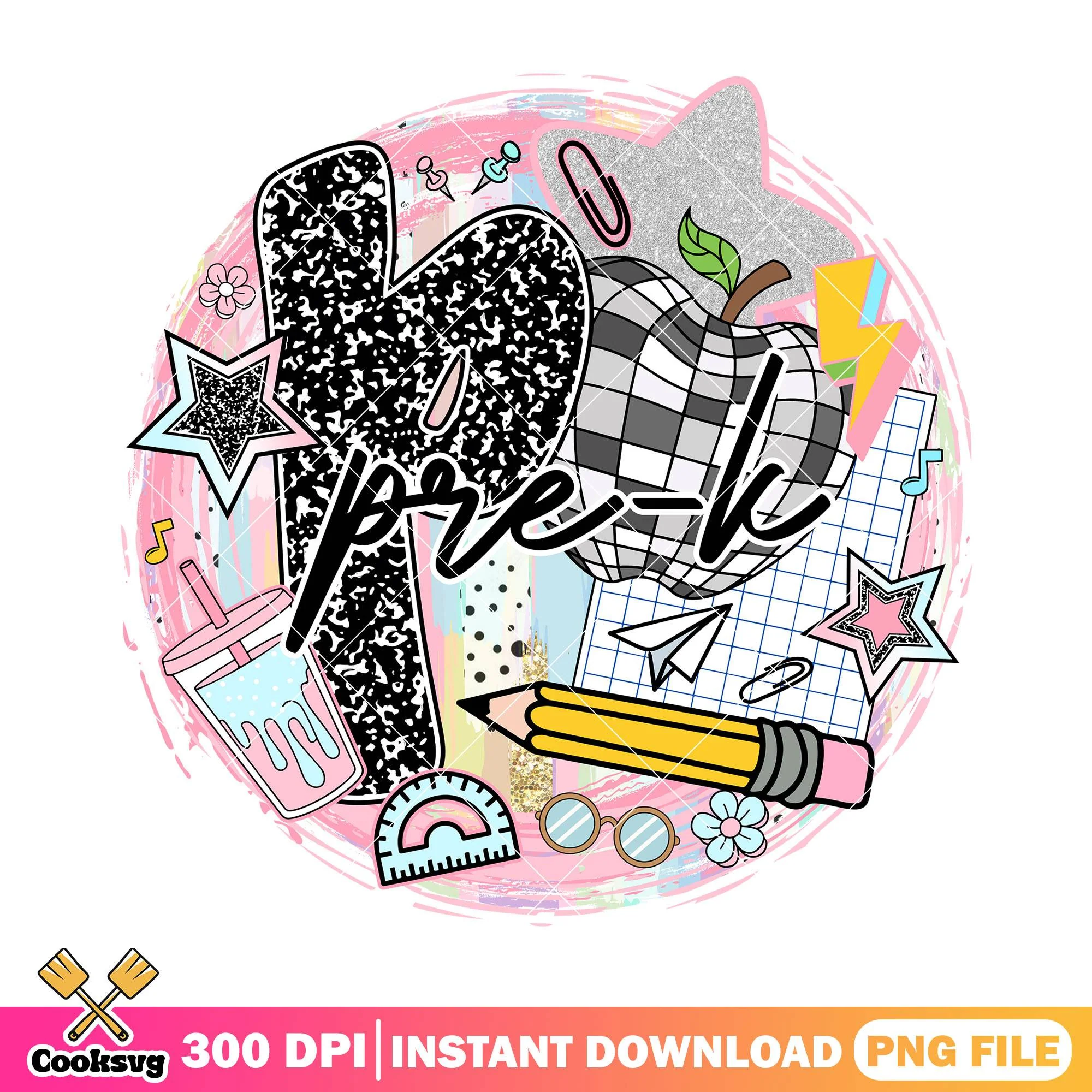 Prek pink school stuff png, school days png, back to school png