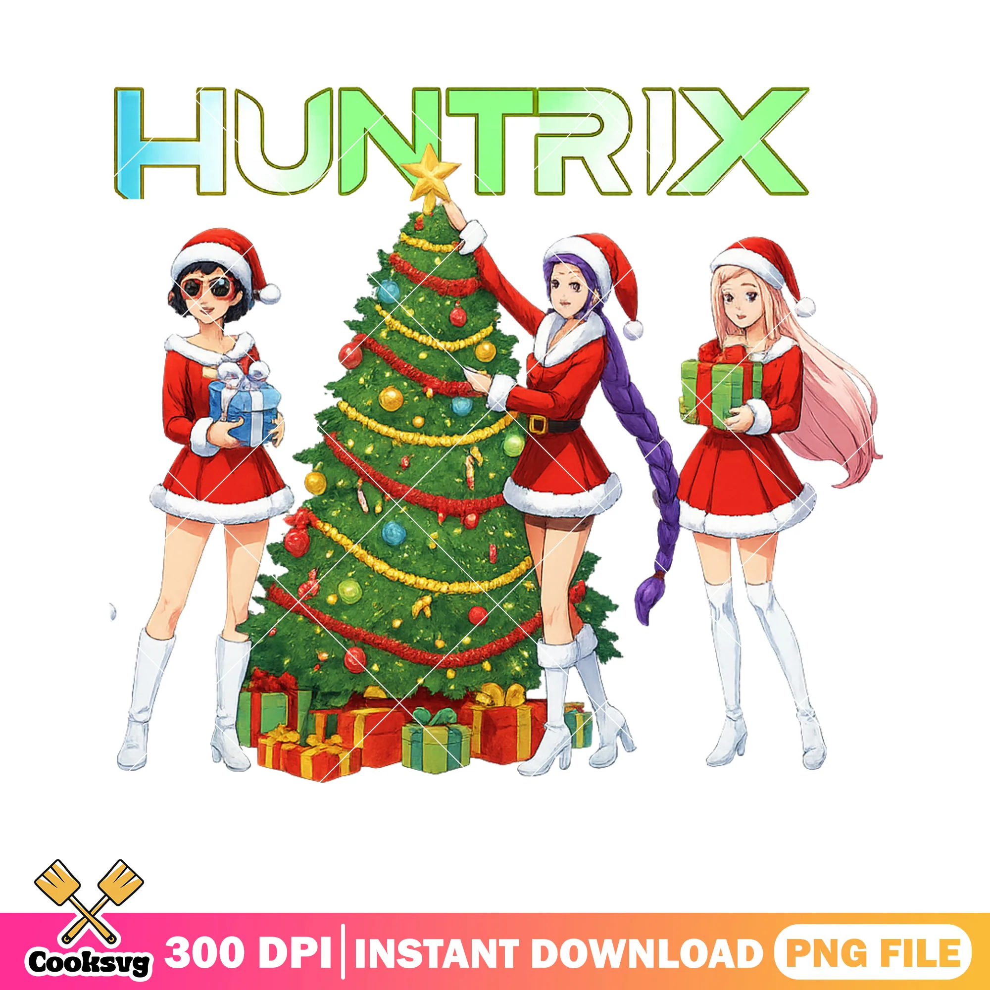 Presents christmas huntrix png, kpop demon hunters png, christmas tree png