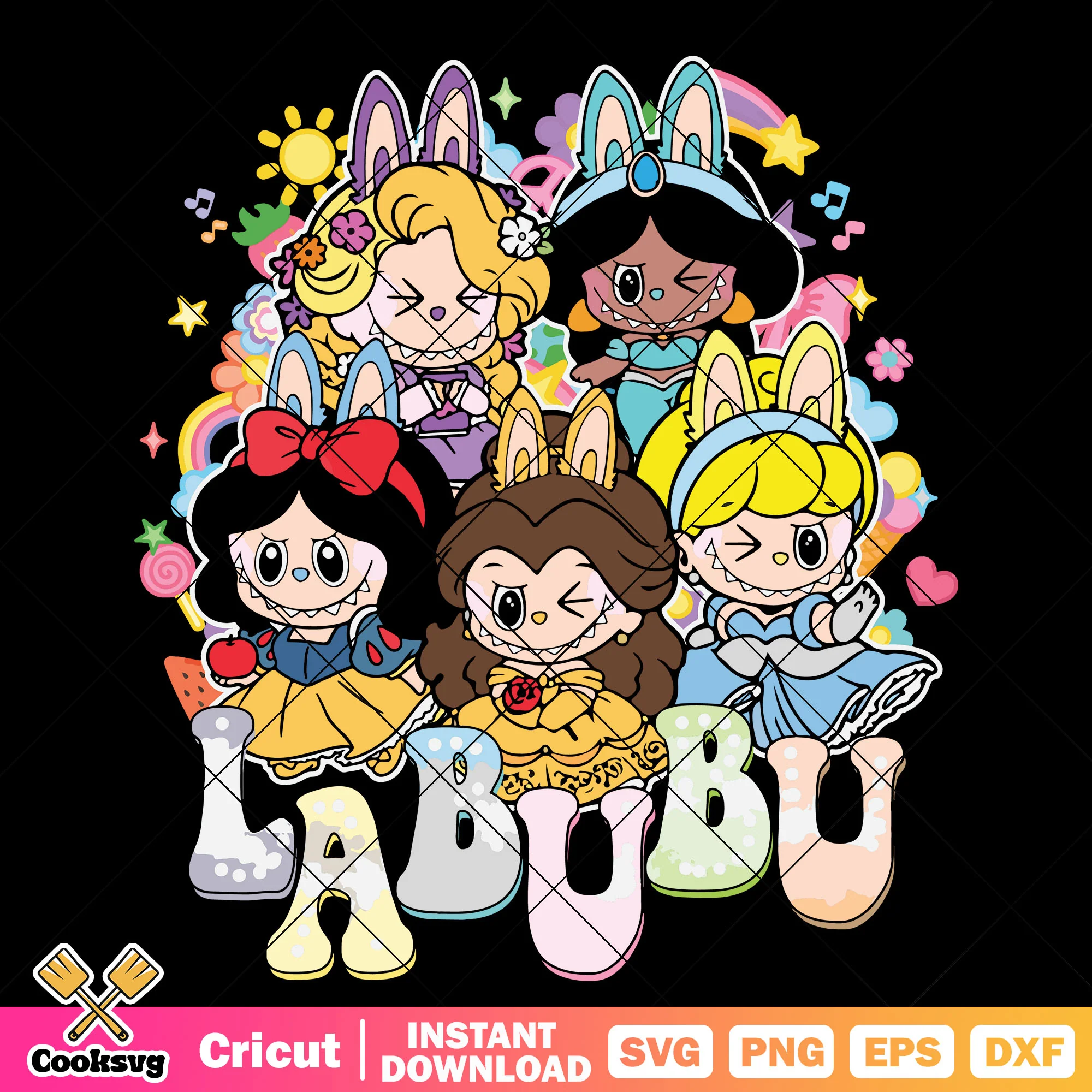 Princess disney labubu svg, labubu clothers svg, popmart labubu svg