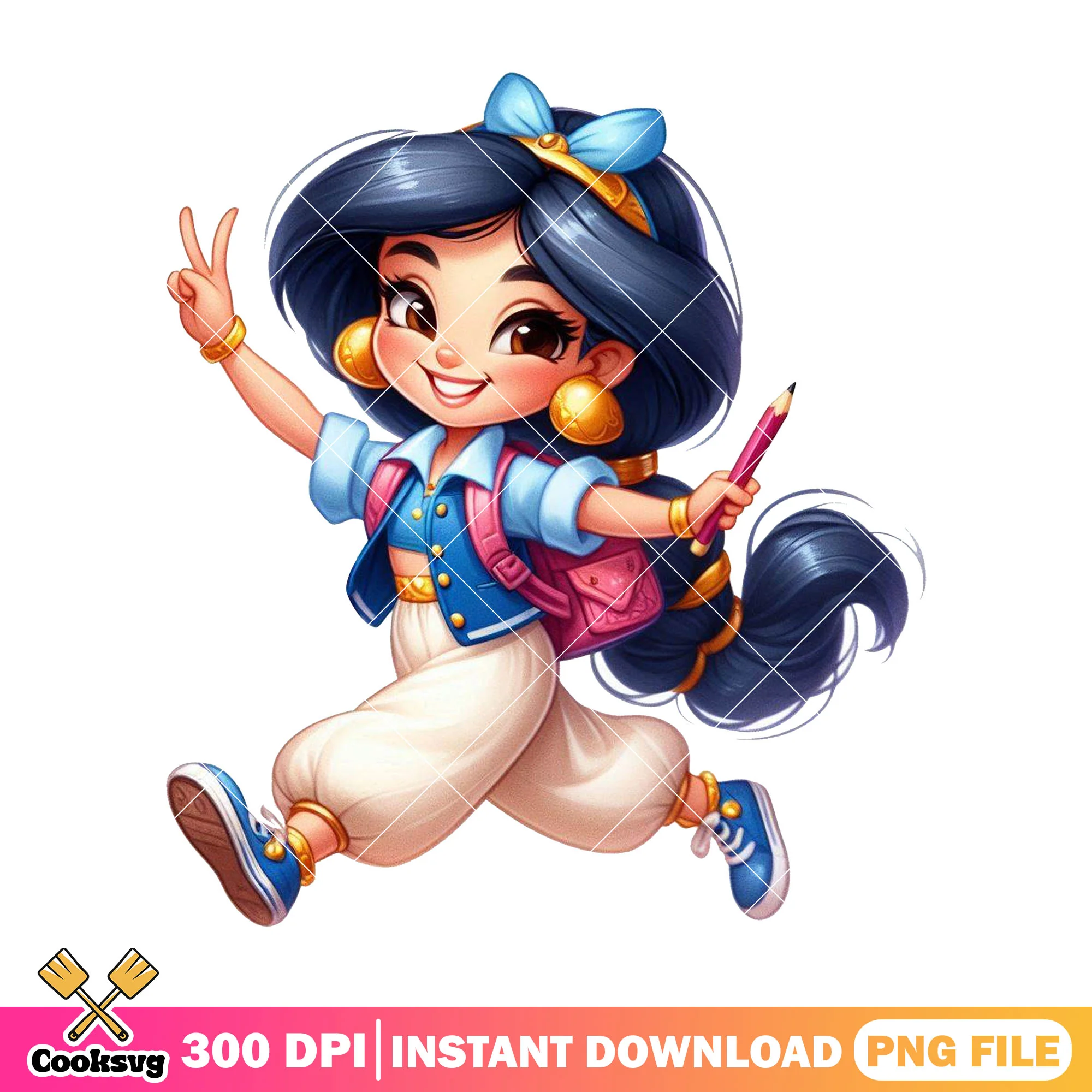 Princess jasmine chibi png, back to school idea png, jasmine art png