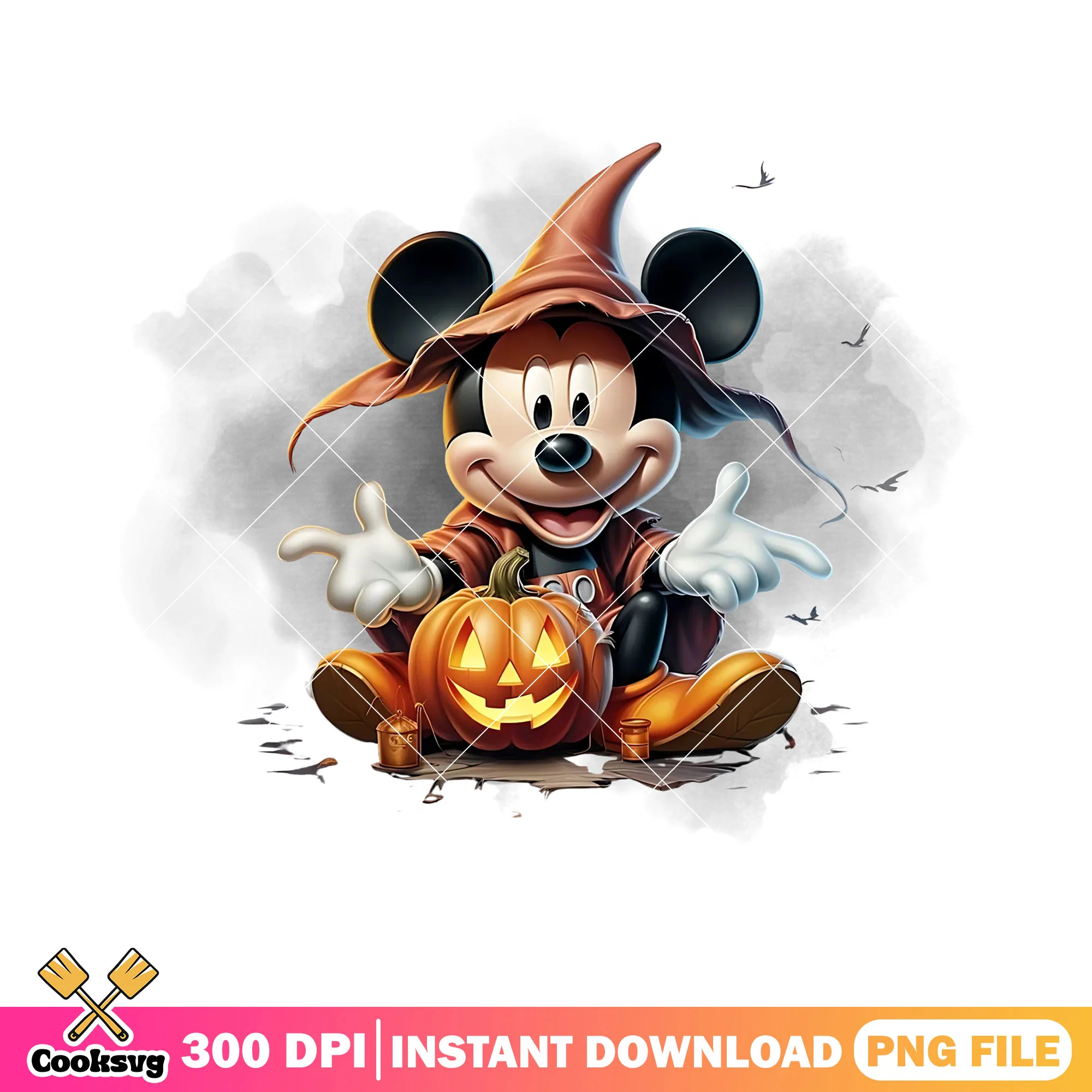 Pumpkin mickey mouse png, disney halloween png, wizard costume png