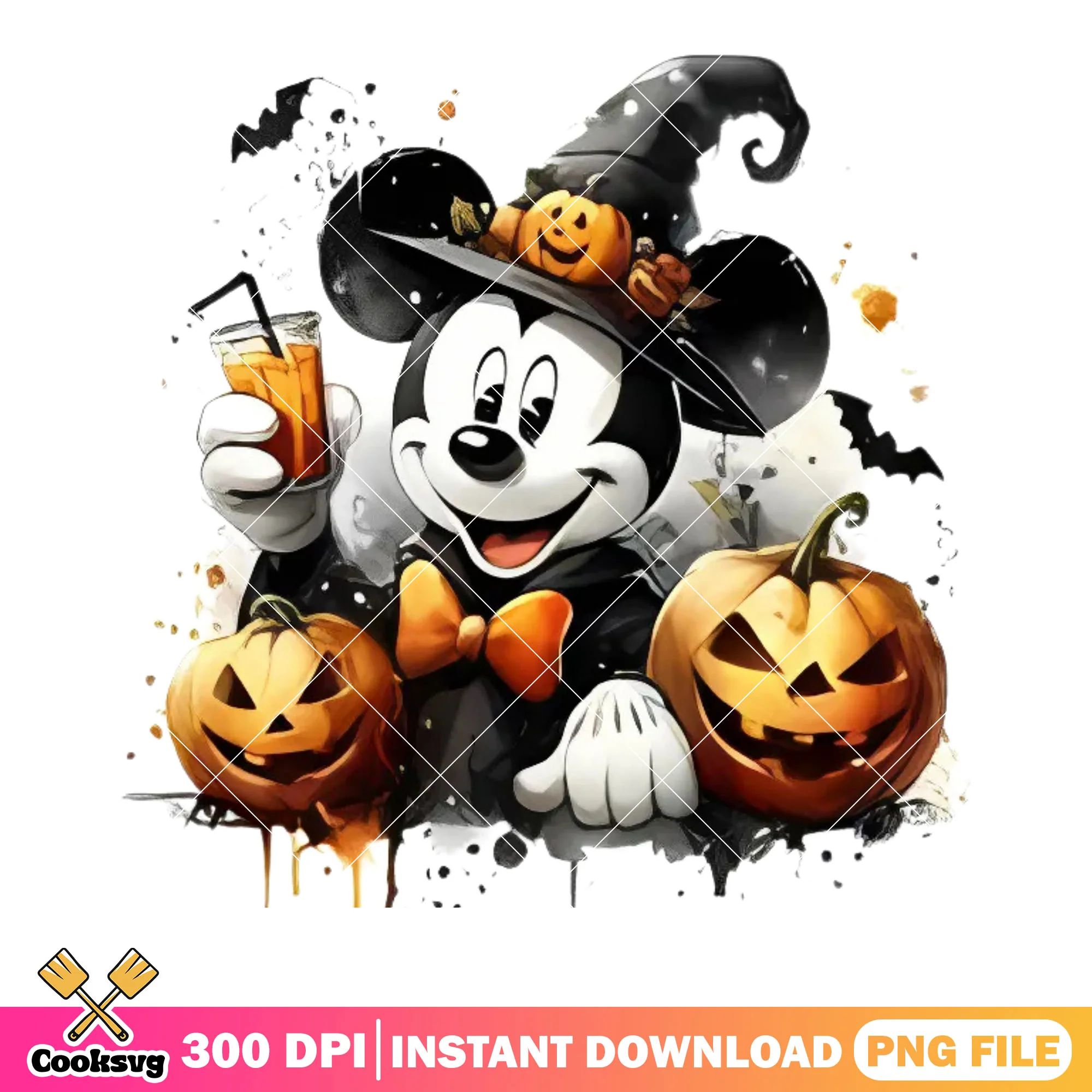 Pumpkin mickey witch png, witch hat png, scary halloween night png