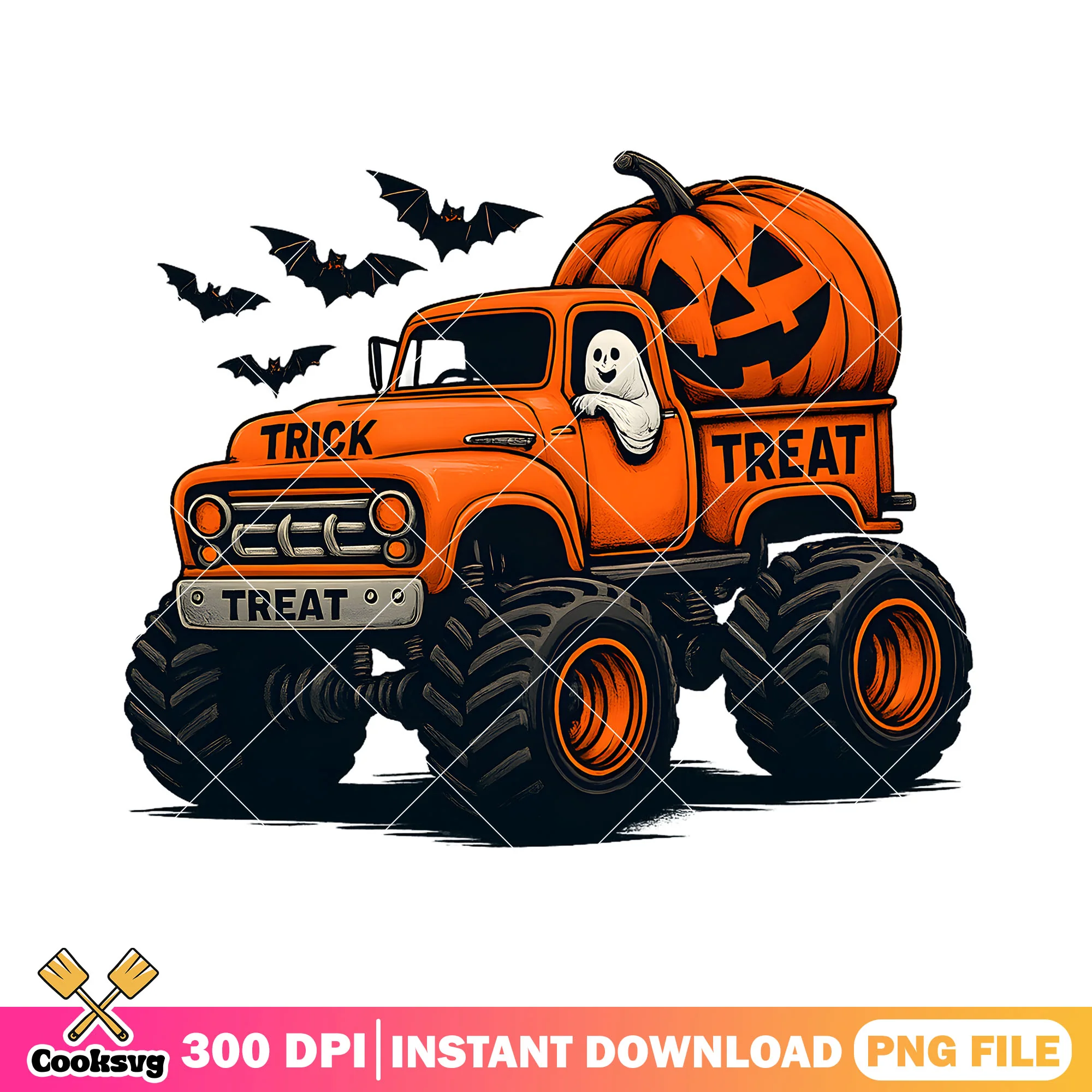 Pumpkin truck and ghost png, pumpkin ghost png, trick or treat png