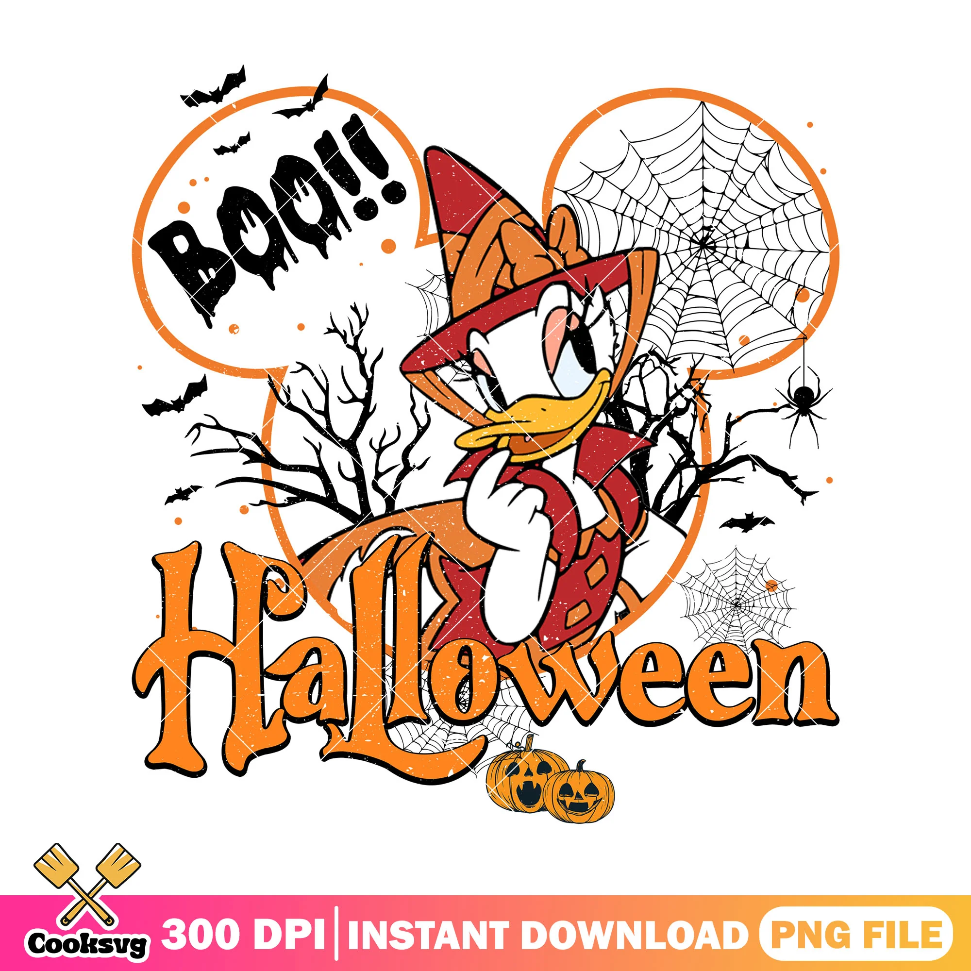 Pumpkin witch daisy png, daisy duck png, scary halloween png