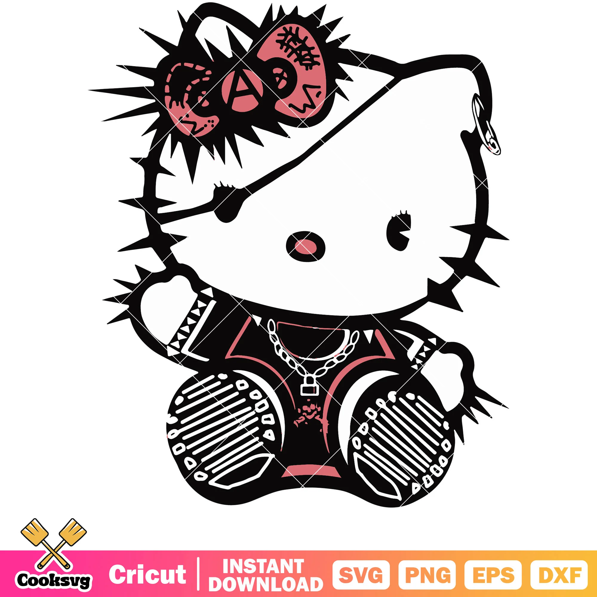 Punk rock hello kitty svg, sanrio hello kitty svg, sanrio cartoon svg