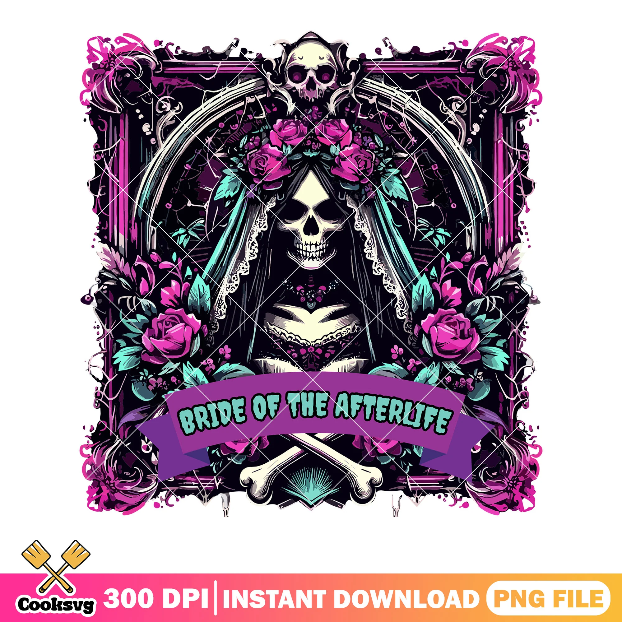 Purple rose bride png, creepy card png, halloween scary png