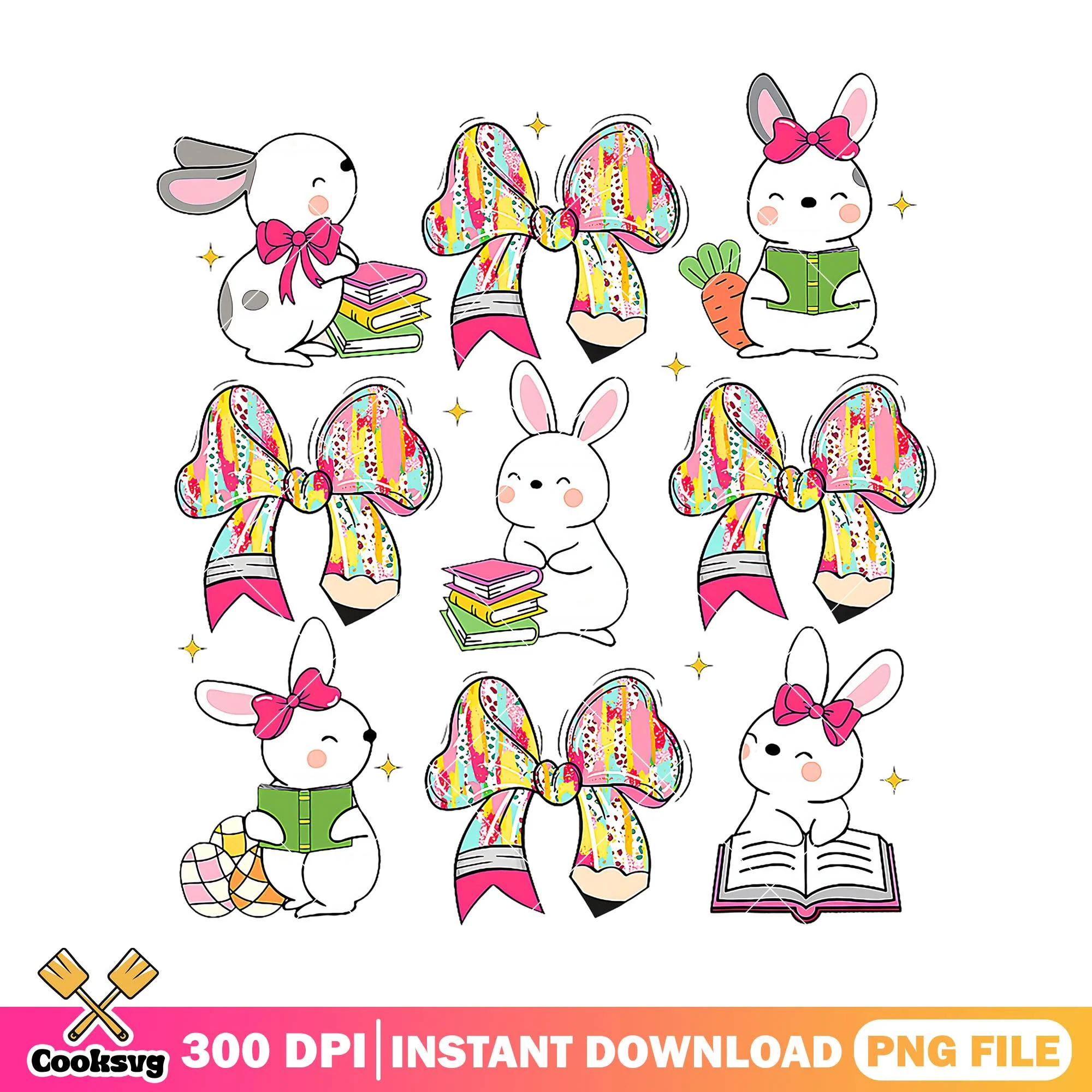 Rabbit studying design png, go back to school png, rabbit cute png