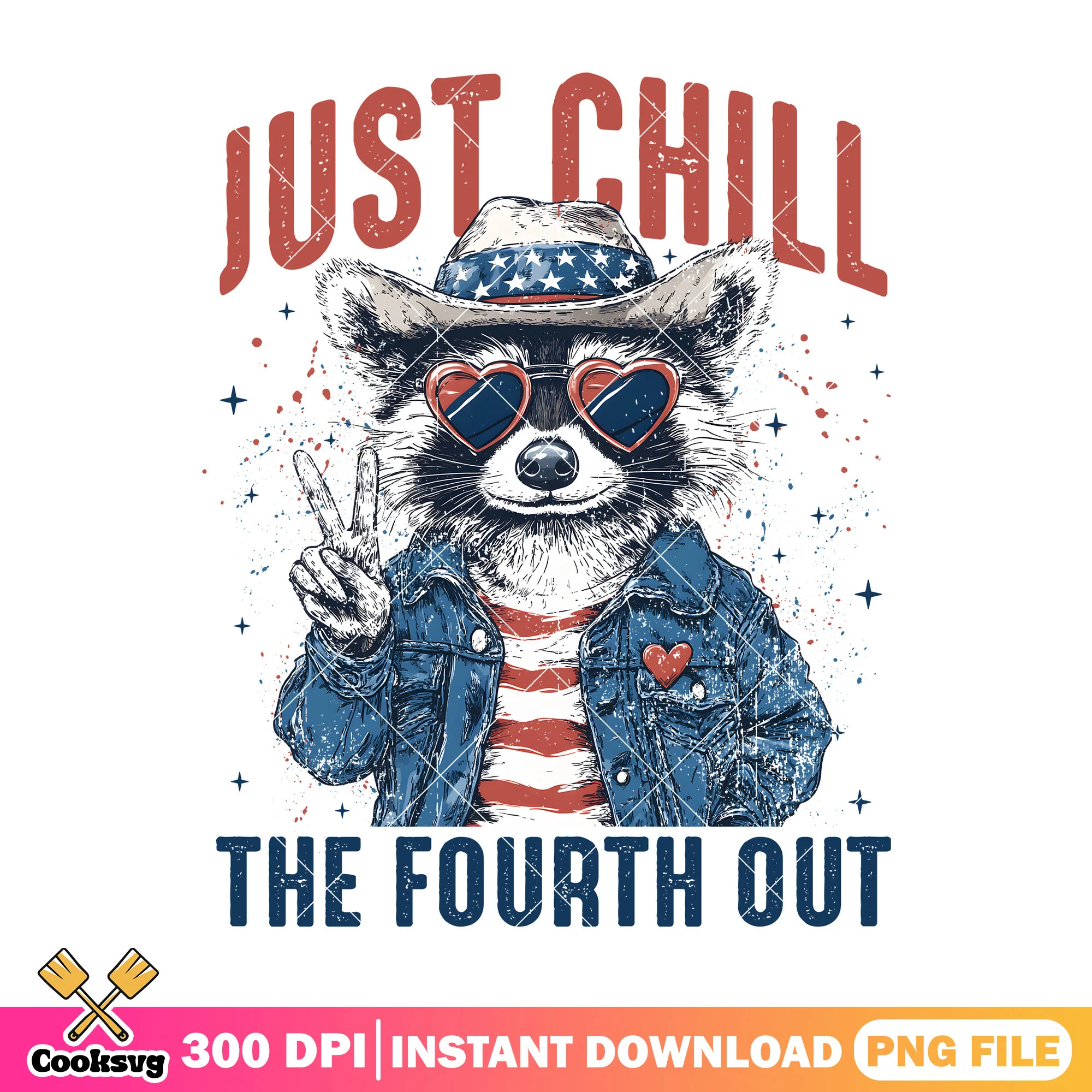 Raccoon just chill the fourth png, raccoon 4th of july png, chill raccoon png