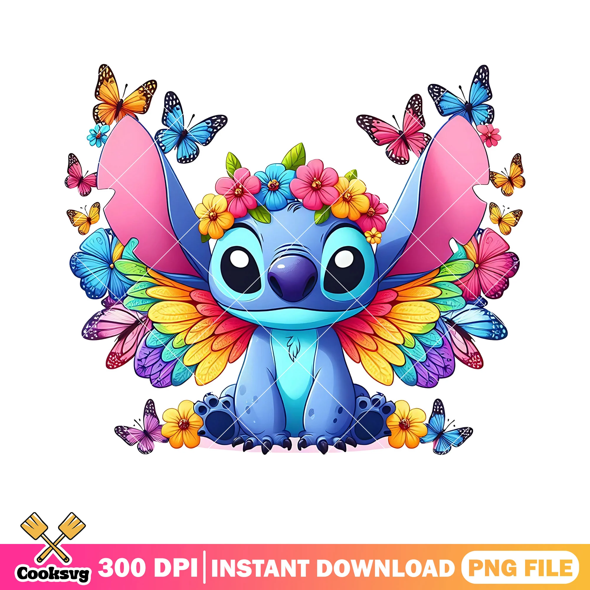 Rainbow flower garland png, halloween png, coulorfull butterfly png