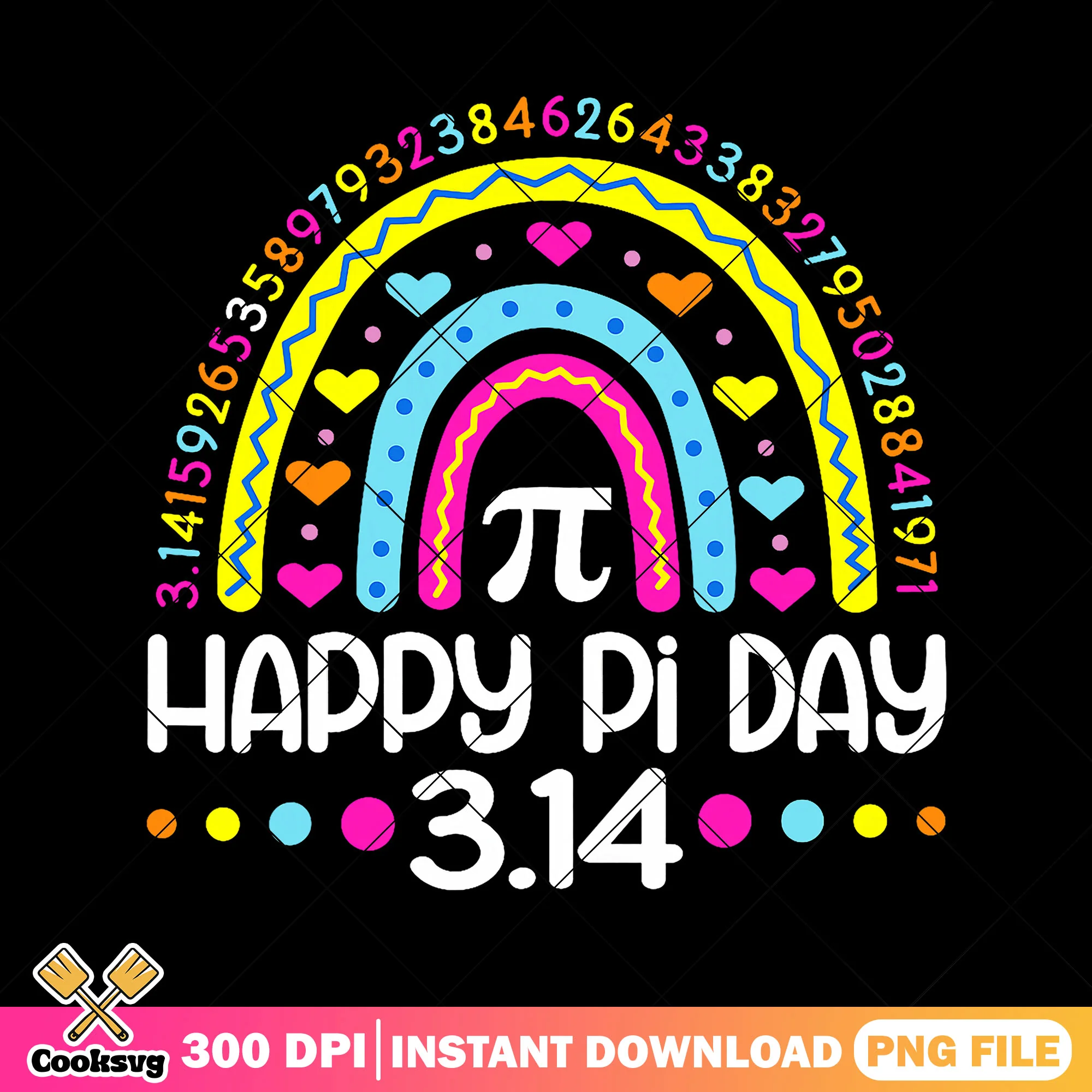 Rainbow happy pi day png, back to school day png, pi number png