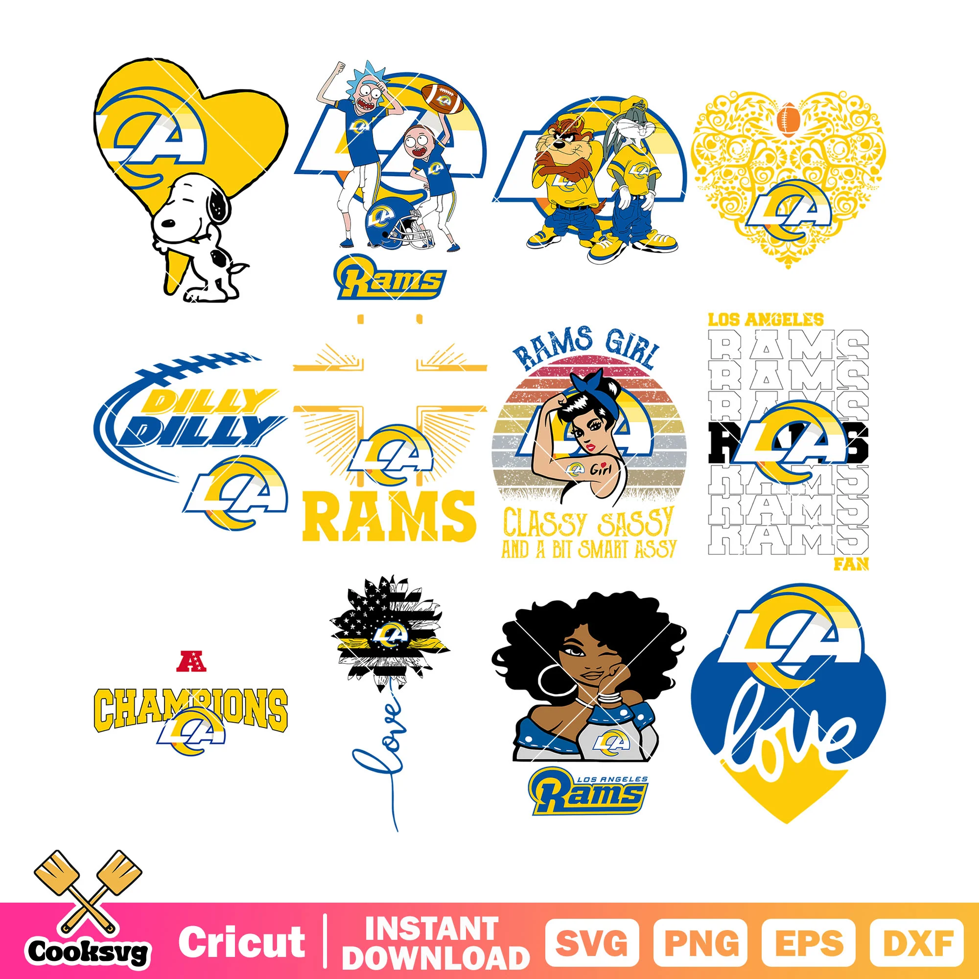 Rams girls classy sassy and a bit smart assy bundle svg, los angeles rams bundle svg