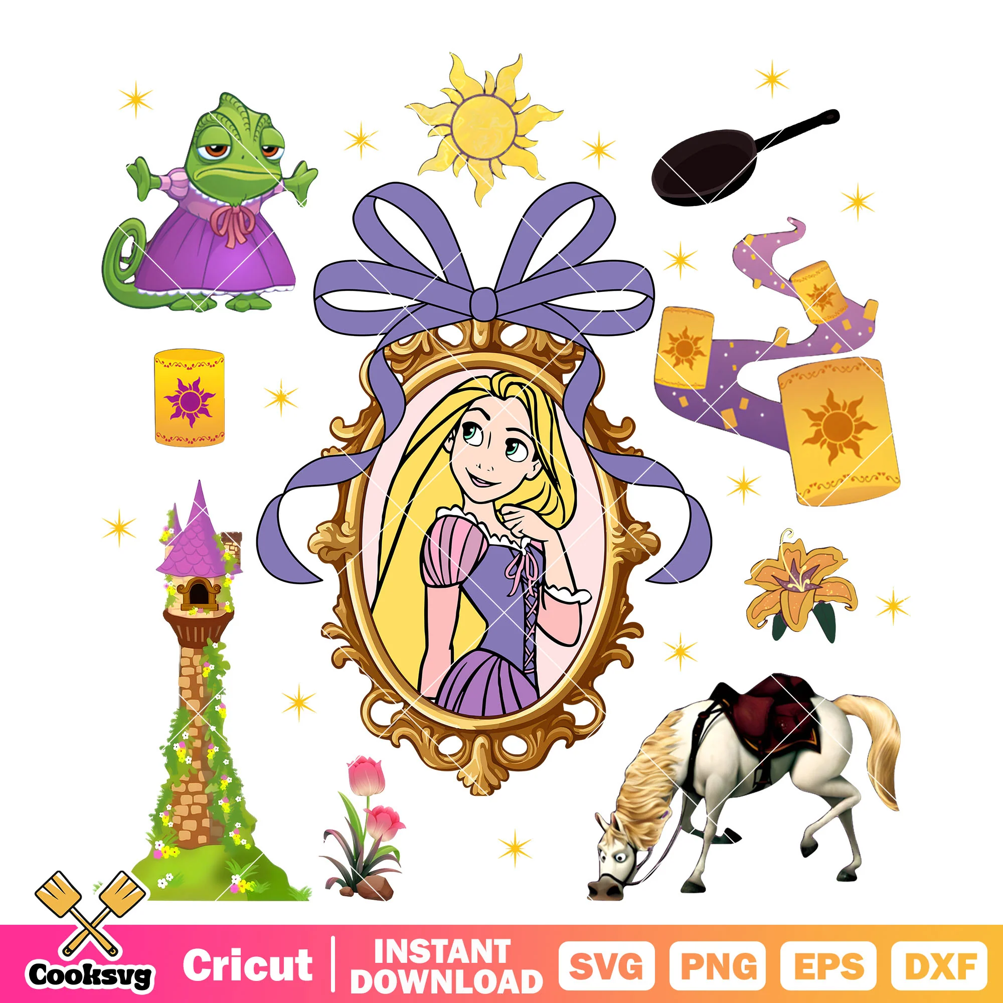 Rapunzel Disney Princess Mirror PNG Design, Disney Rapunzel PNG