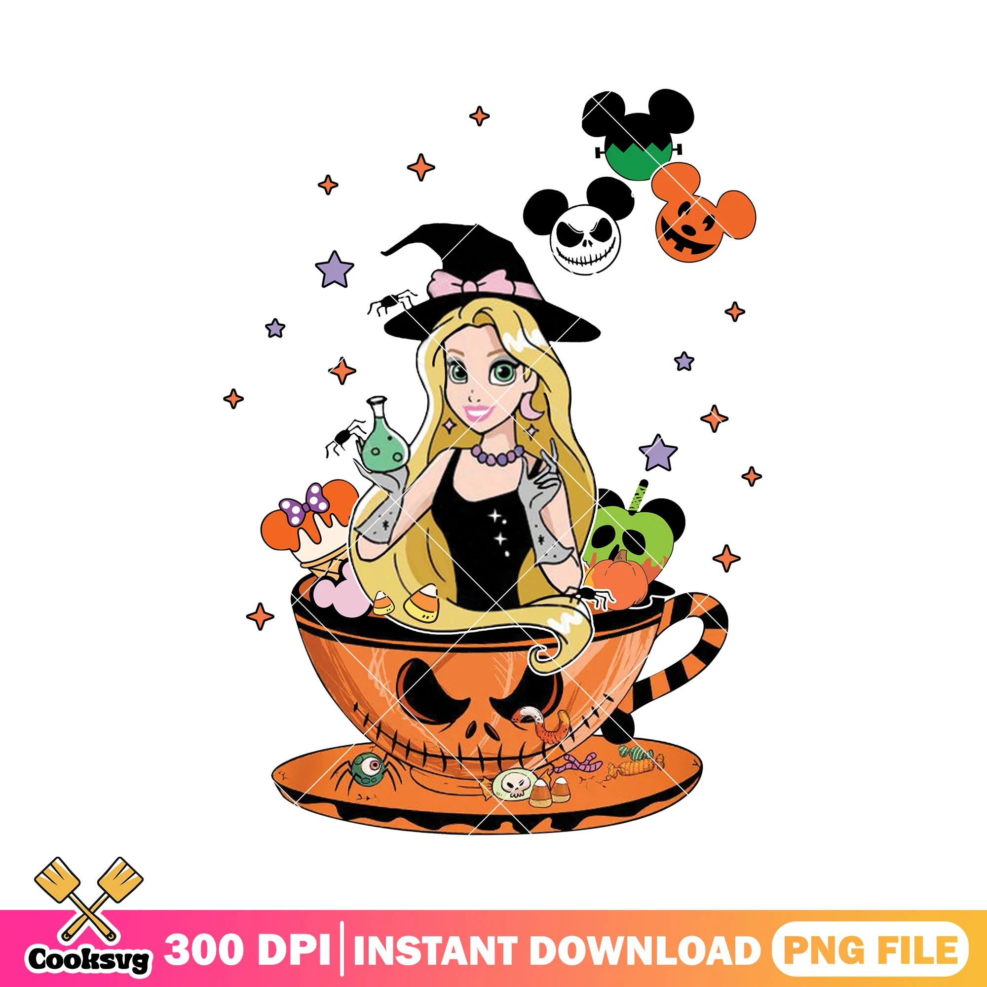 Rapunzel witch hat cup png, disney world png, horror princess png