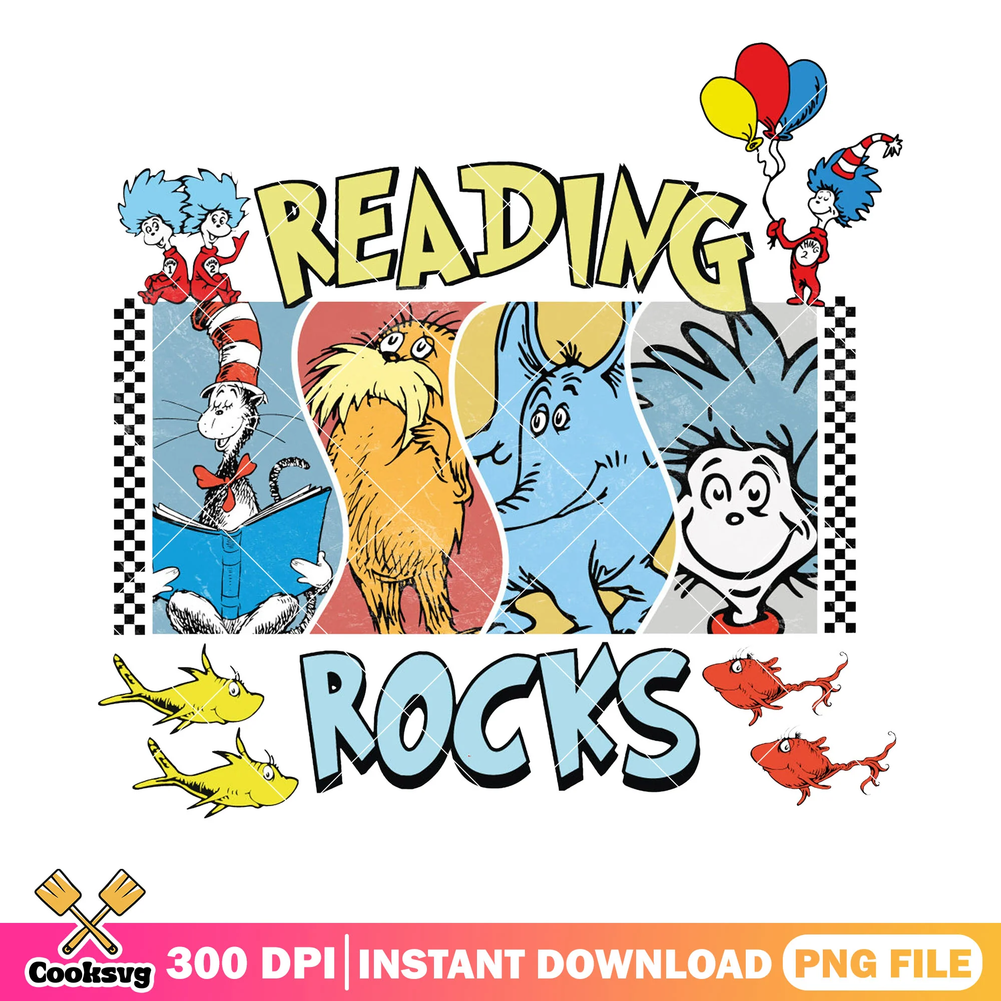 Reading rocks with dr seuss friends png, reading rock books png