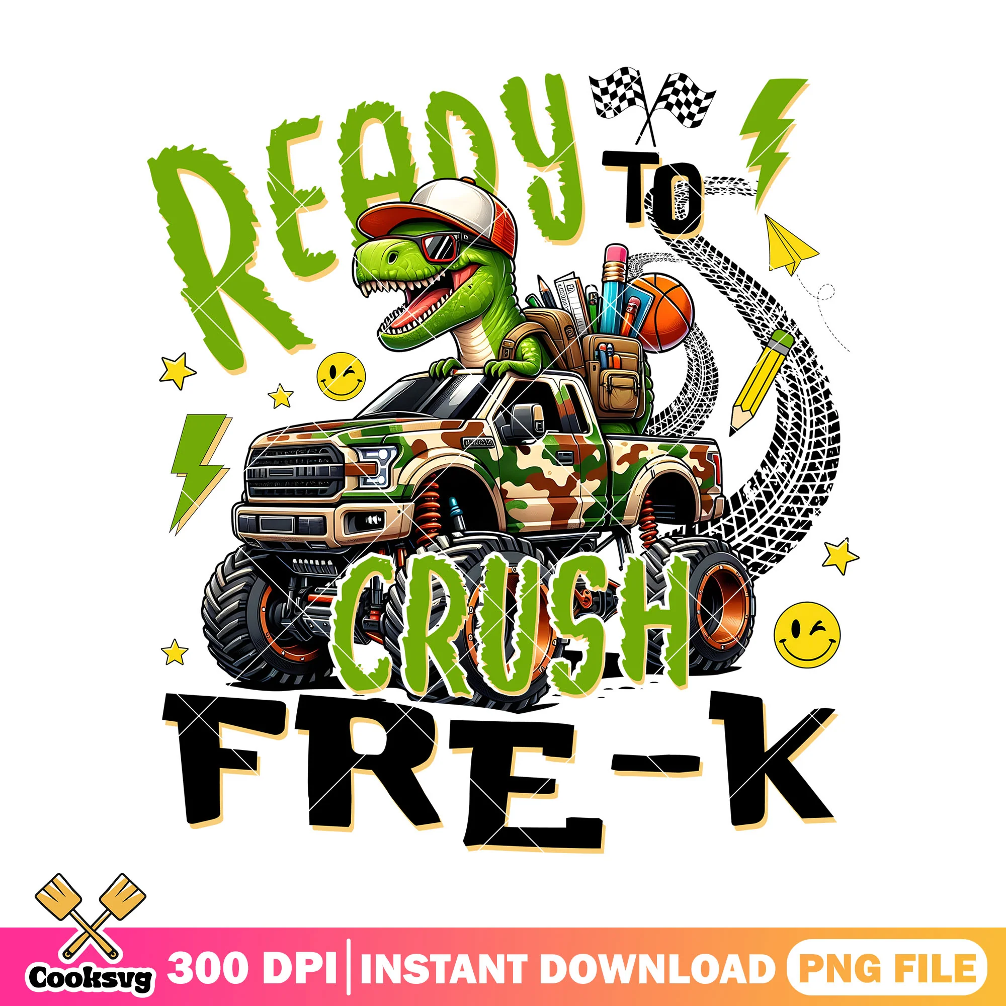 Ready dinosaur crush png, go back to school png, green dinosaur png