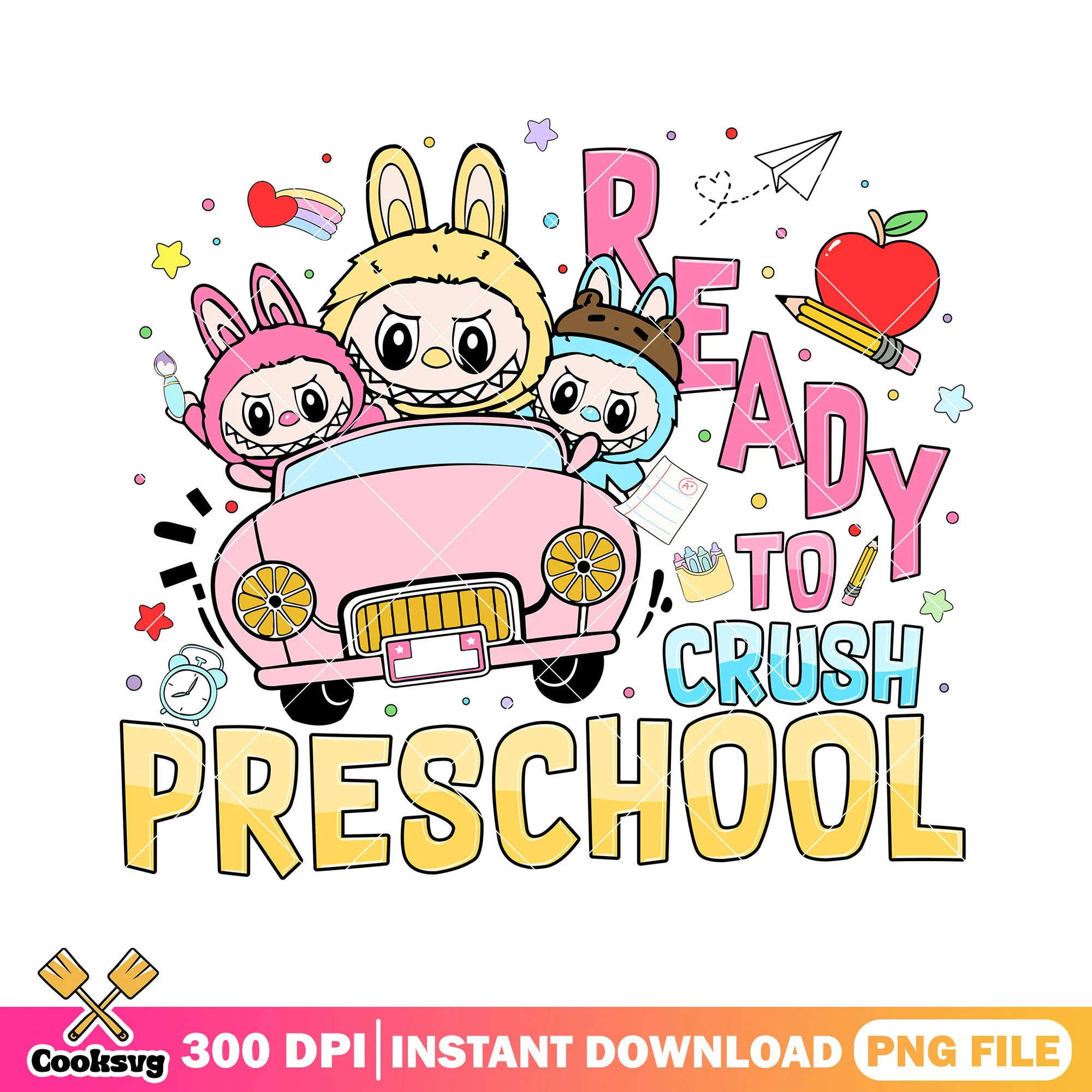 Ready to crush preschool labubu png, cute labubu png, labubu car seat png
