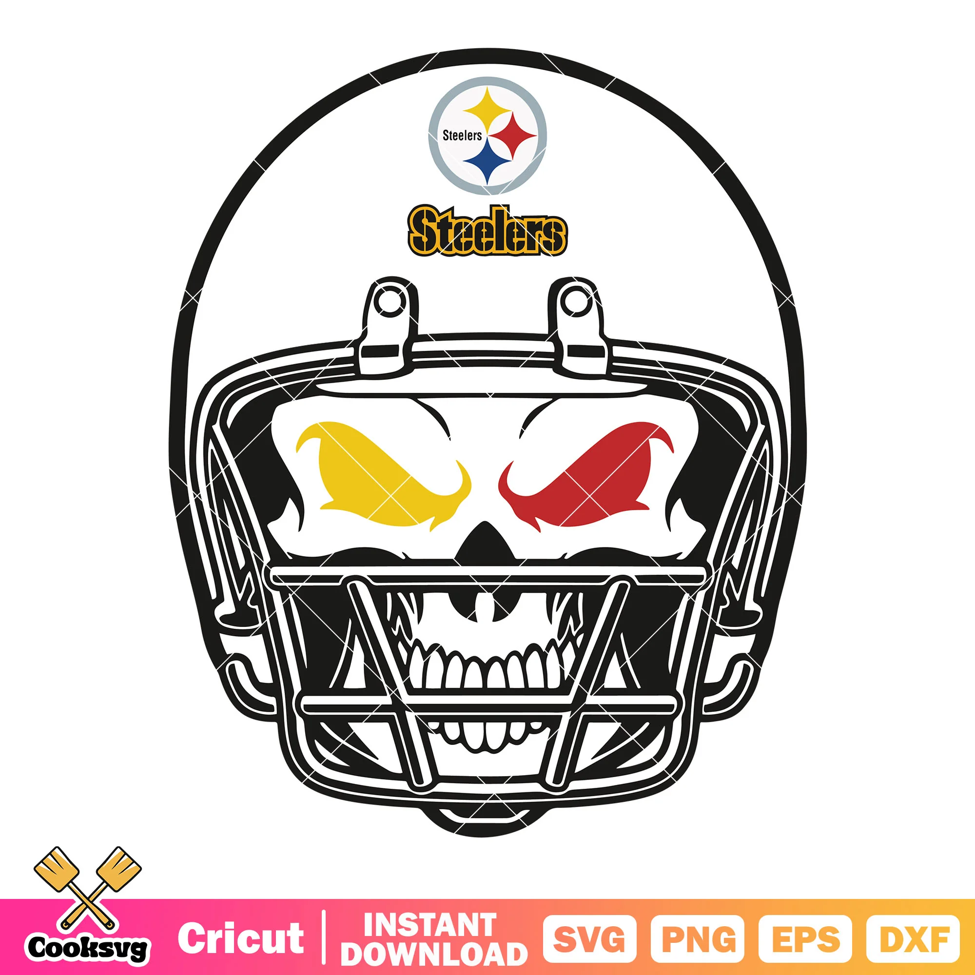 Red and yellow eye skull svg, steelers svg, nfl helmets svg