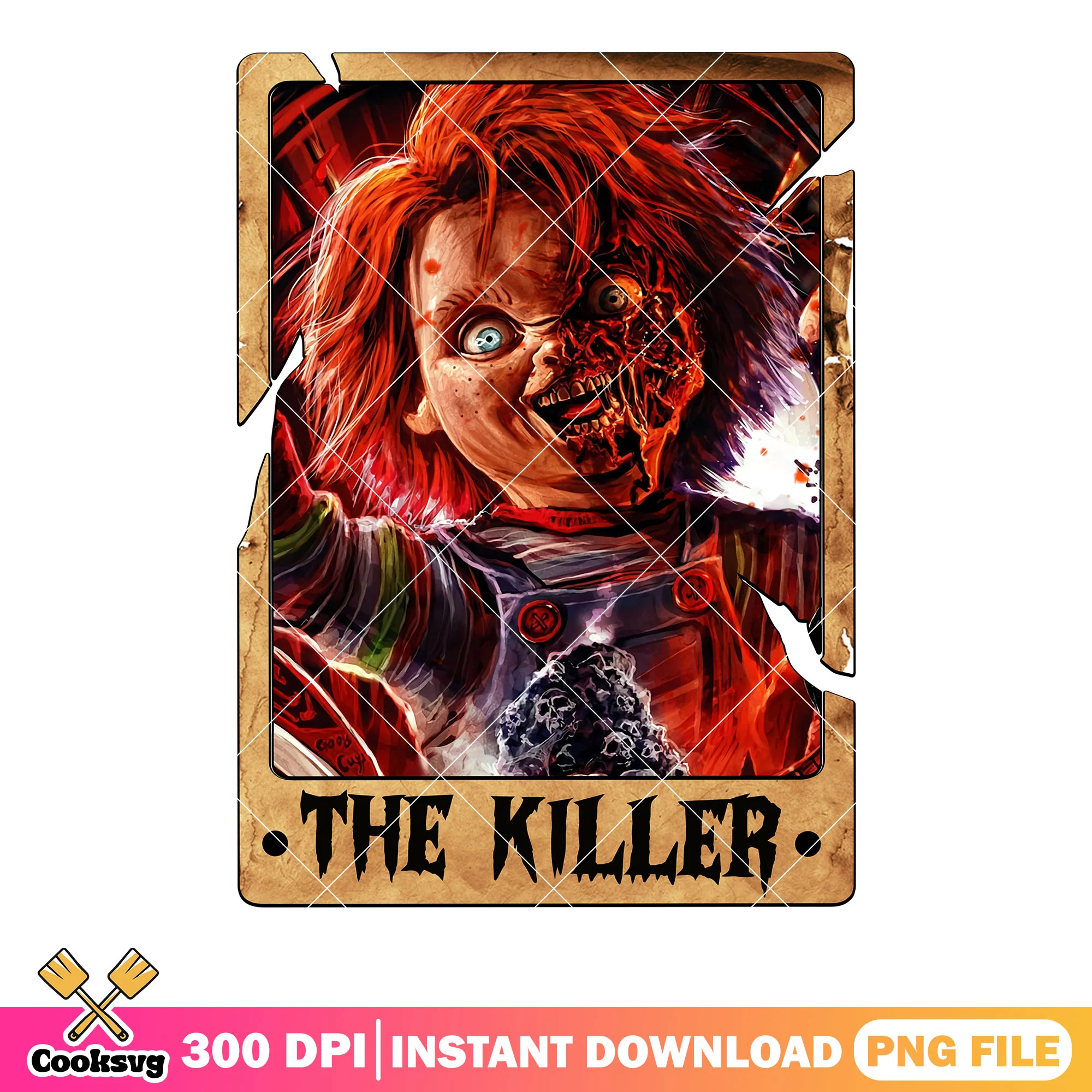 Red hair dungarees chucky png, the killer png, halloween movies png
