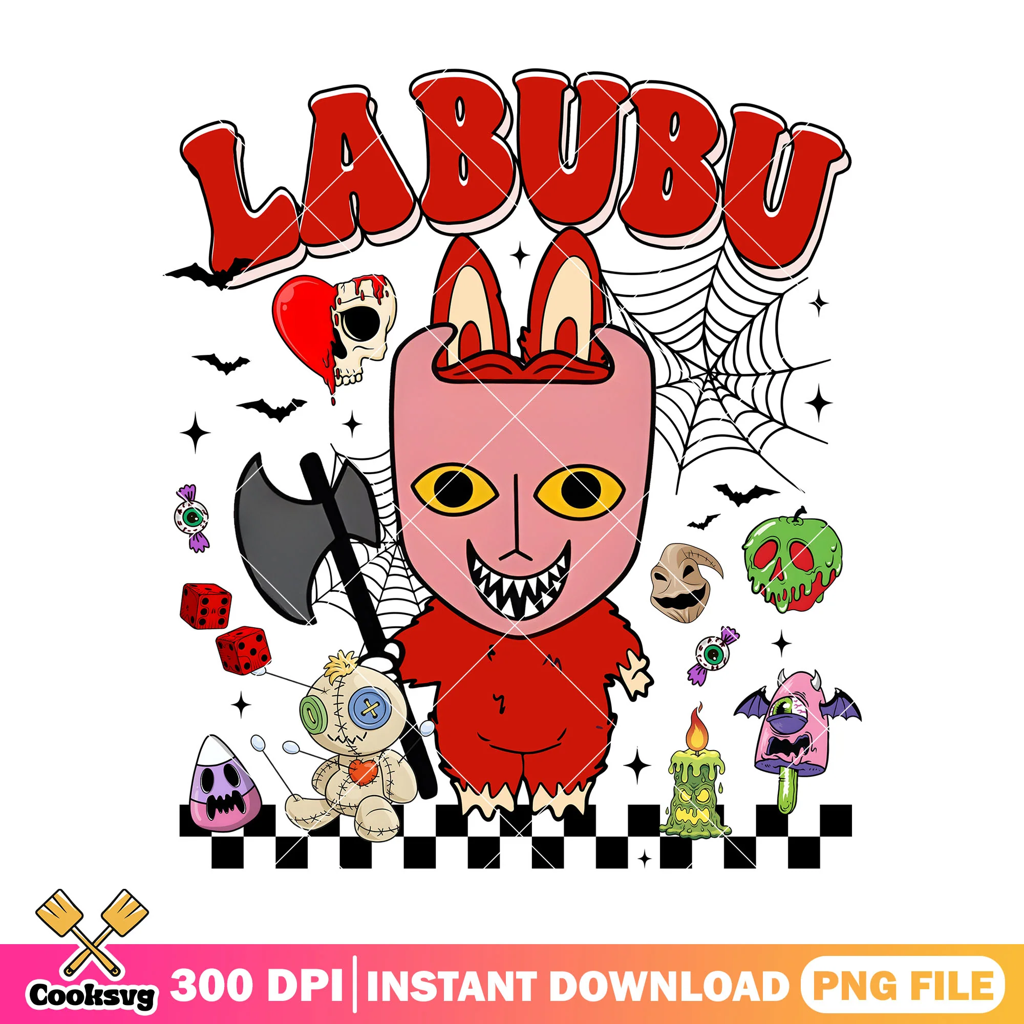 Red killer labubu png, labubu keychain png, halloween movies png