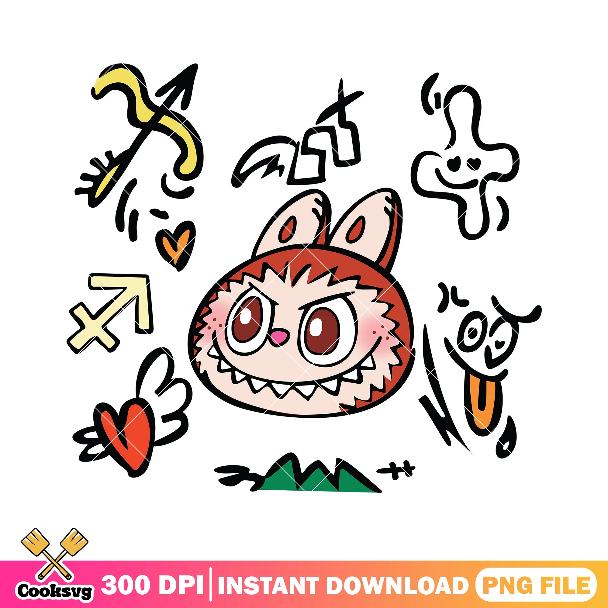 Red Labubu monster head png, labubu head png, labubu dolls png