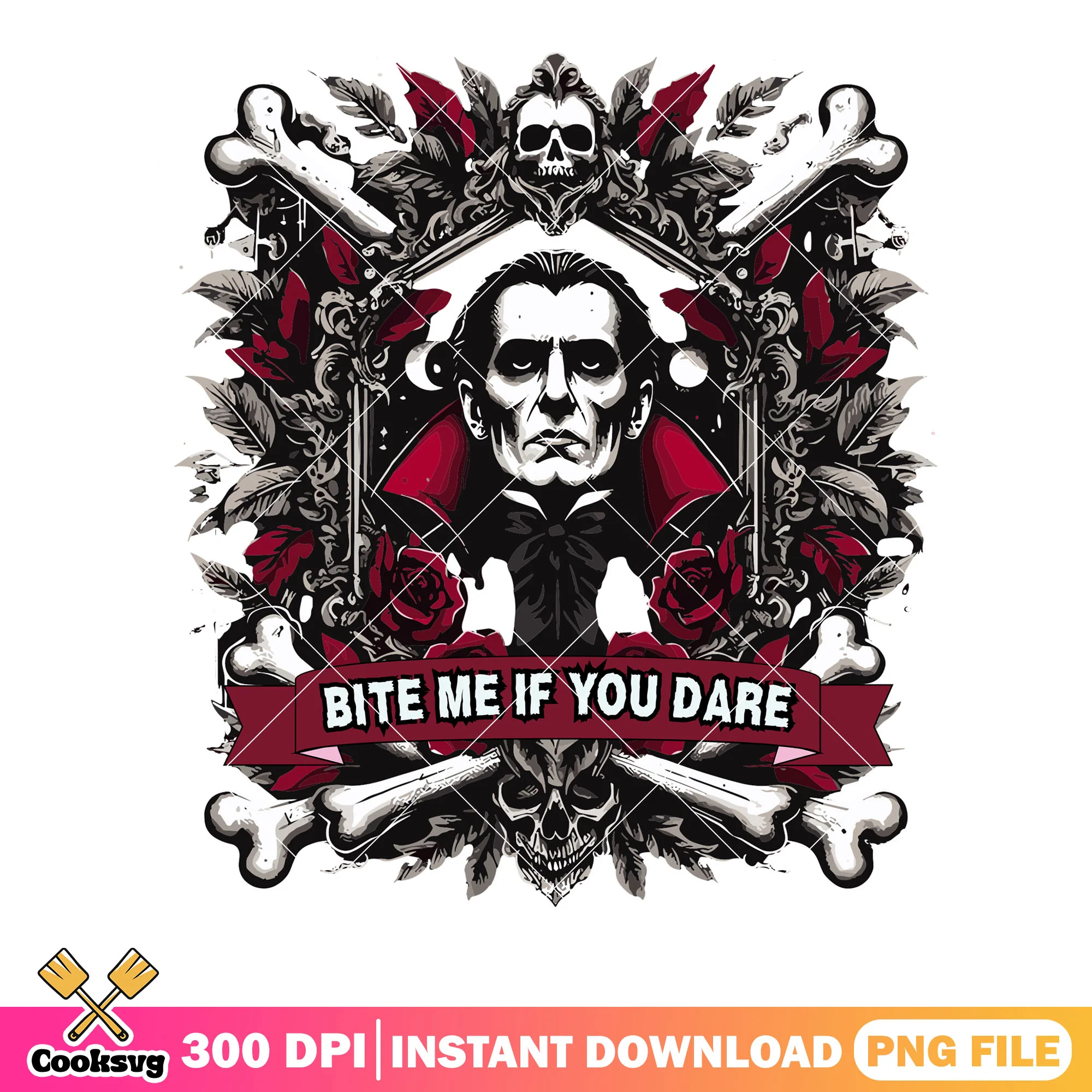 Red rose flower Vampire png, skeleton skull png, halloween scary png