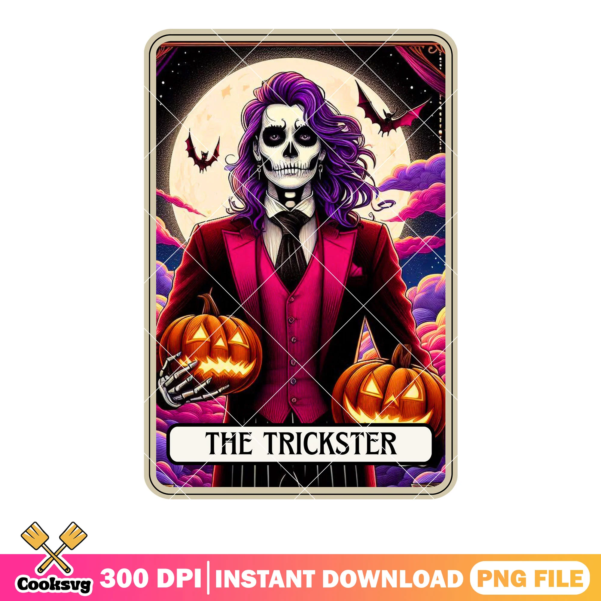 Red suit purple hair png, jack o lantern png, halloween night png