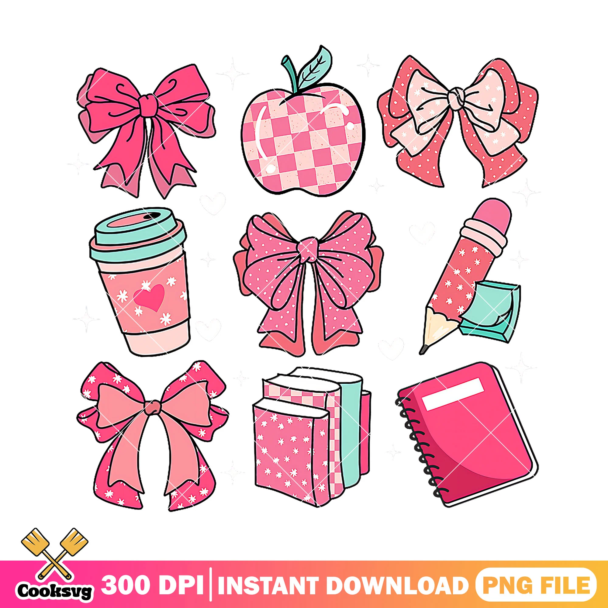 Red supplies design png, back to school logo png, item cute png