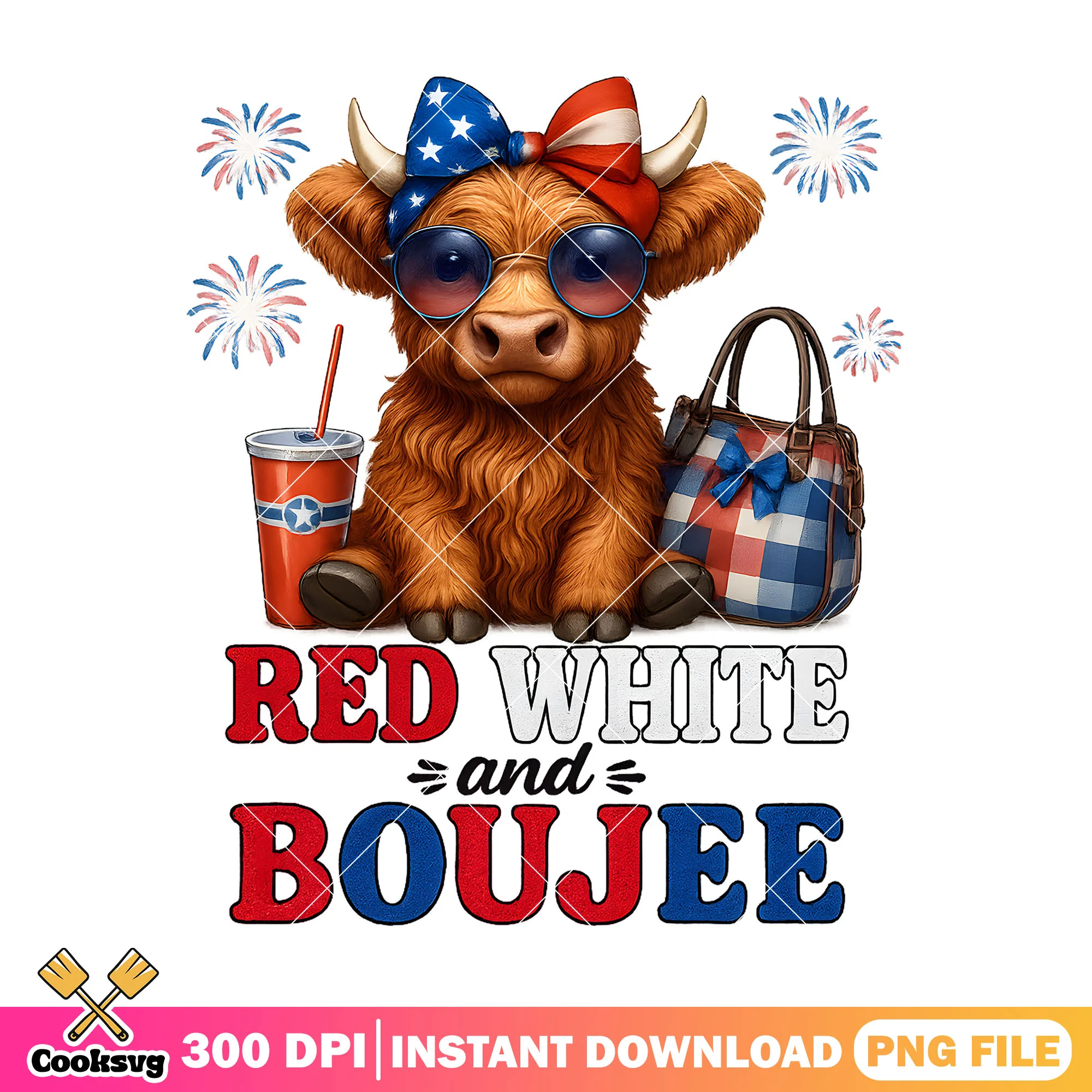 Red white and boujee png, red white america png, america cow png