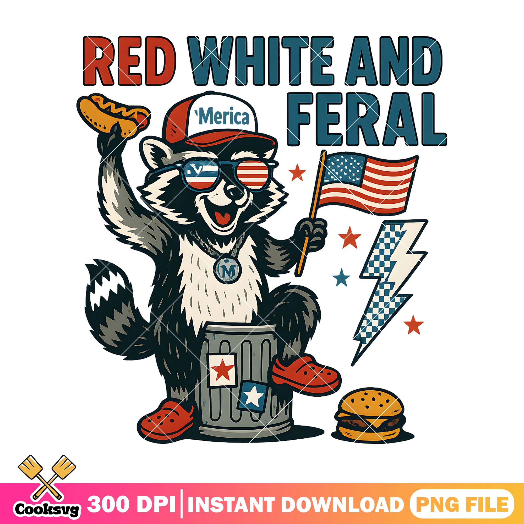 Red white and feral merica design png, feral raccoon png, red white america png