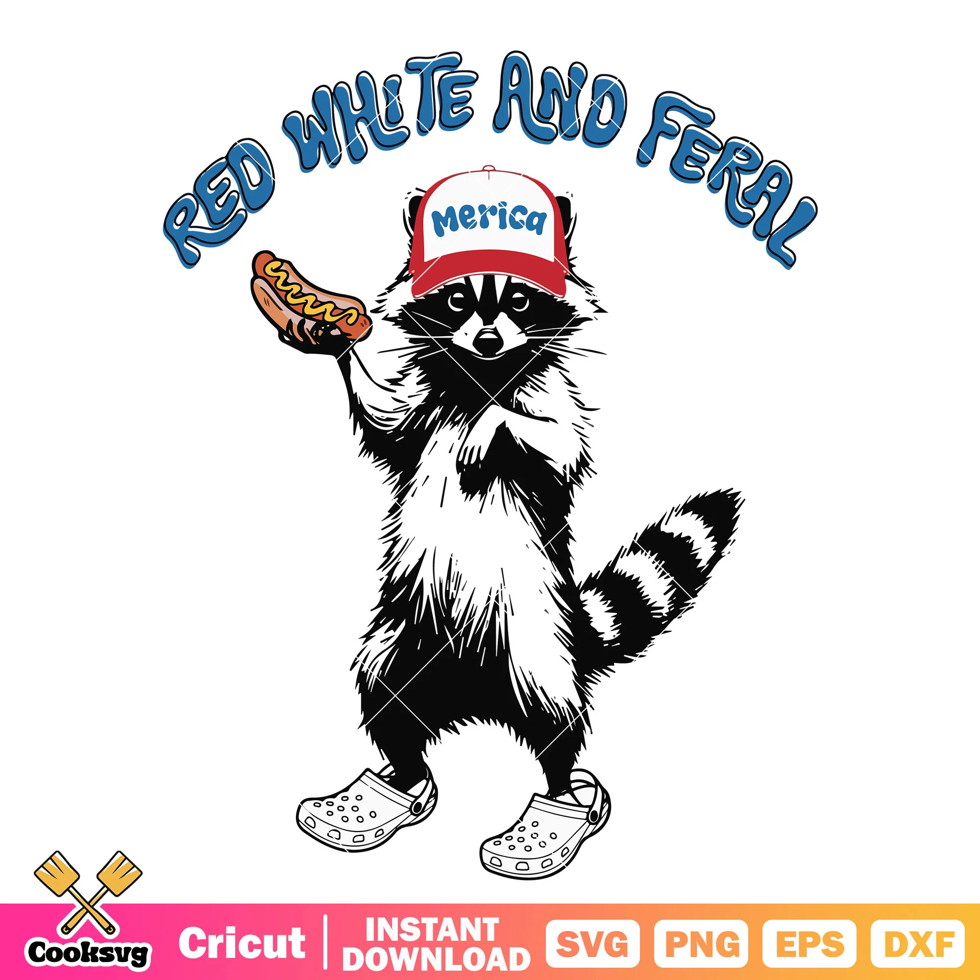 Red white and feral raccoon svg, feral raccoon svg, america red white svg
