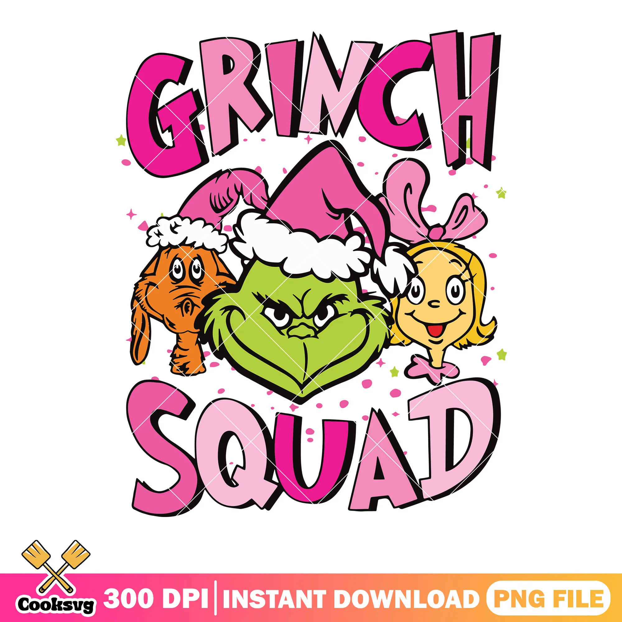 Retro grinch squad three png, three hat santa pink png, funny png
