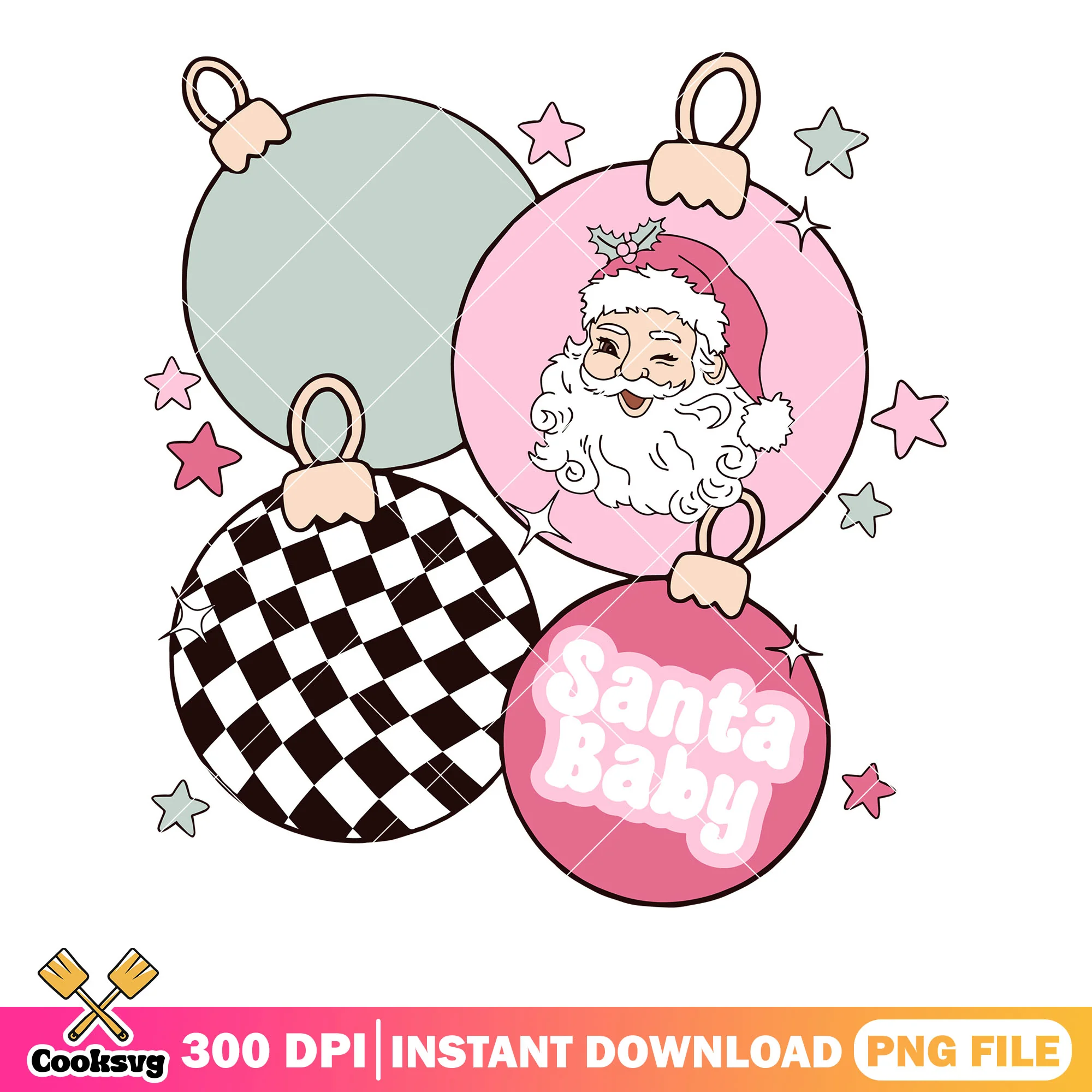 Retro pink santa baby png, christmas ornament png, santa baby png