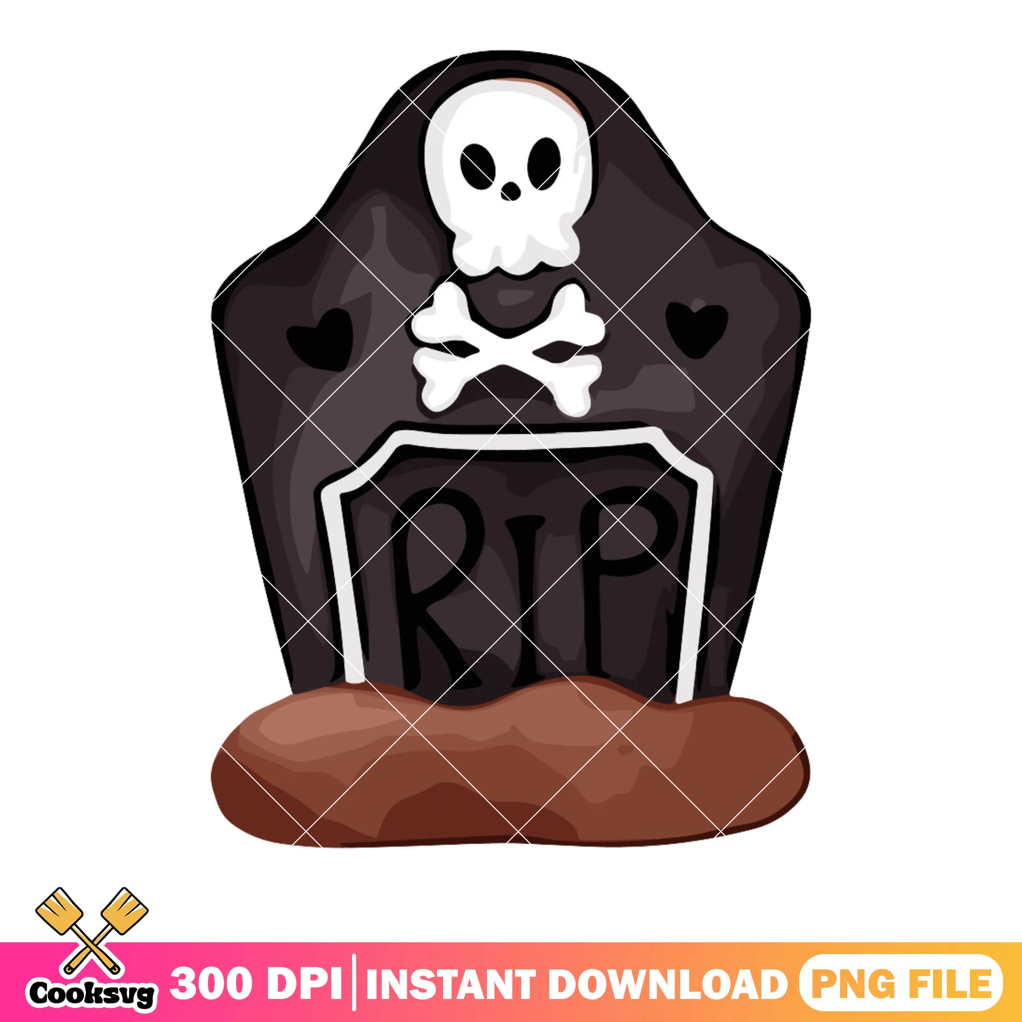 RIP skull skeleton png, tomb stone png, halloween night png