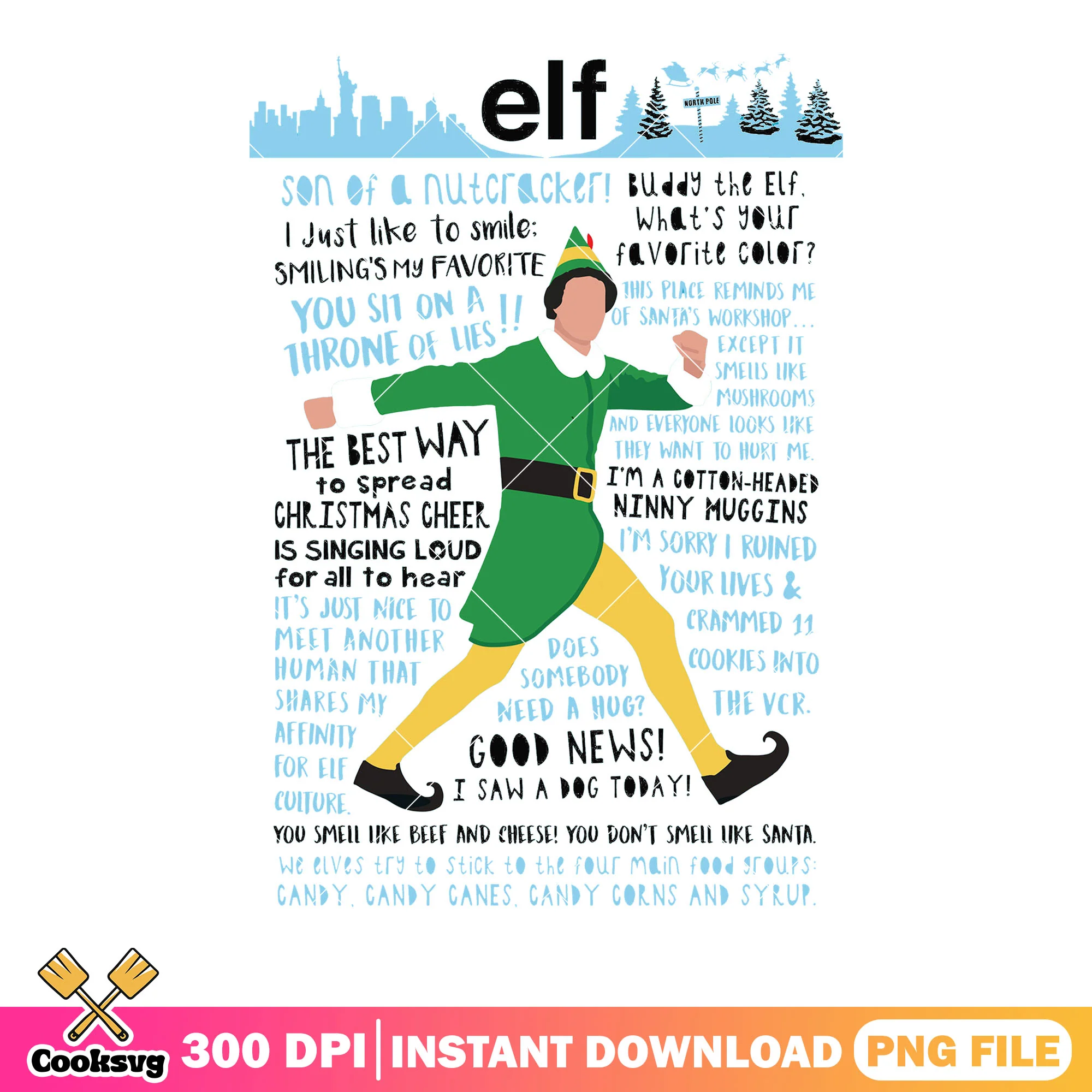 Roasted elf christmas png, buddy the elf png, merry xmas png
