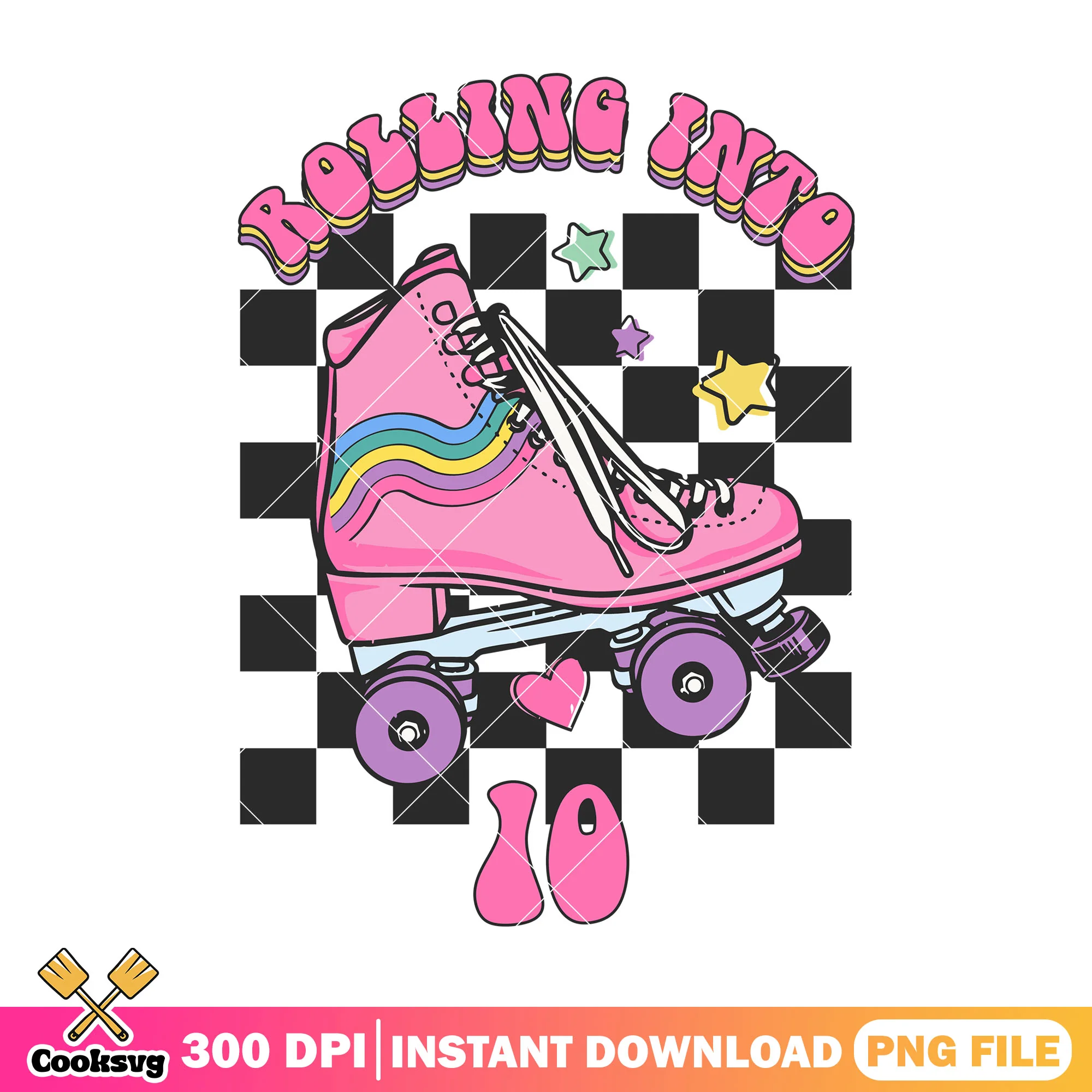 Roller skating into 10 png, pink font png, back to school idea png