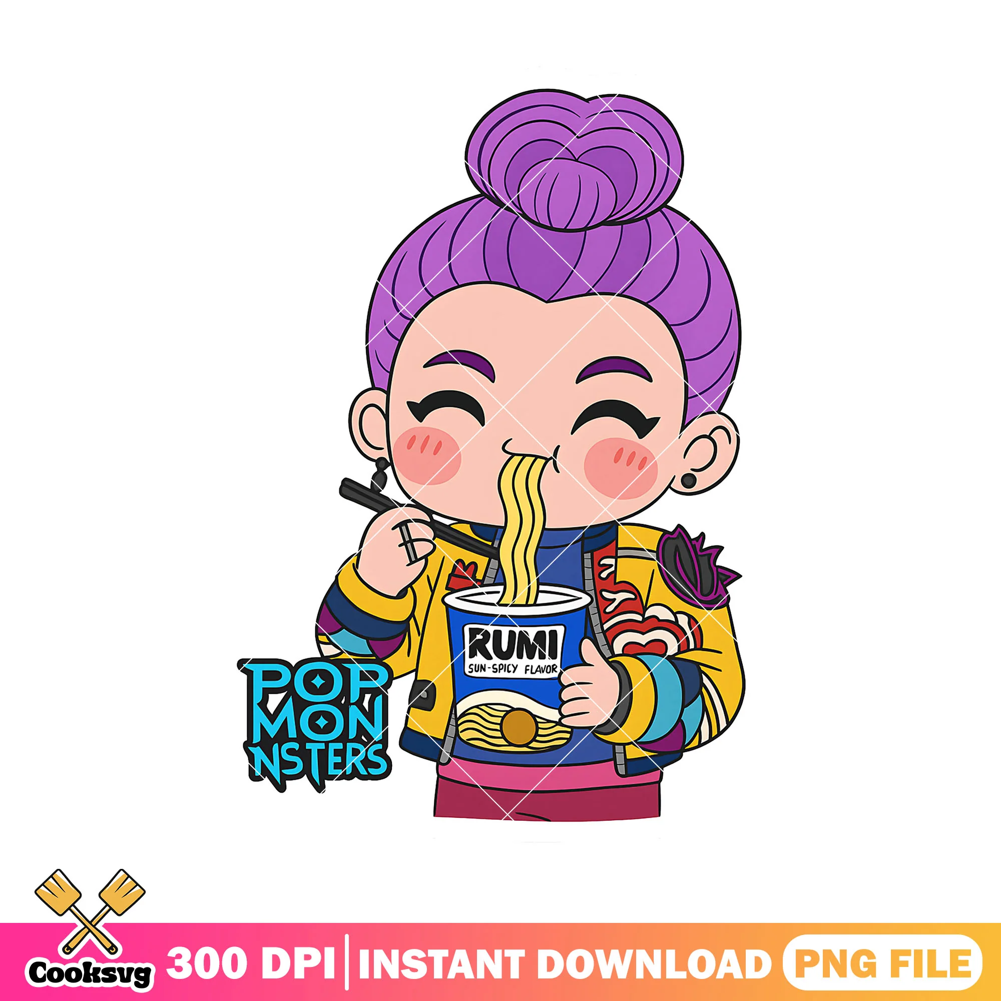 Rumi eating ramen design png, rumi huntrix png, huntrix kpop png