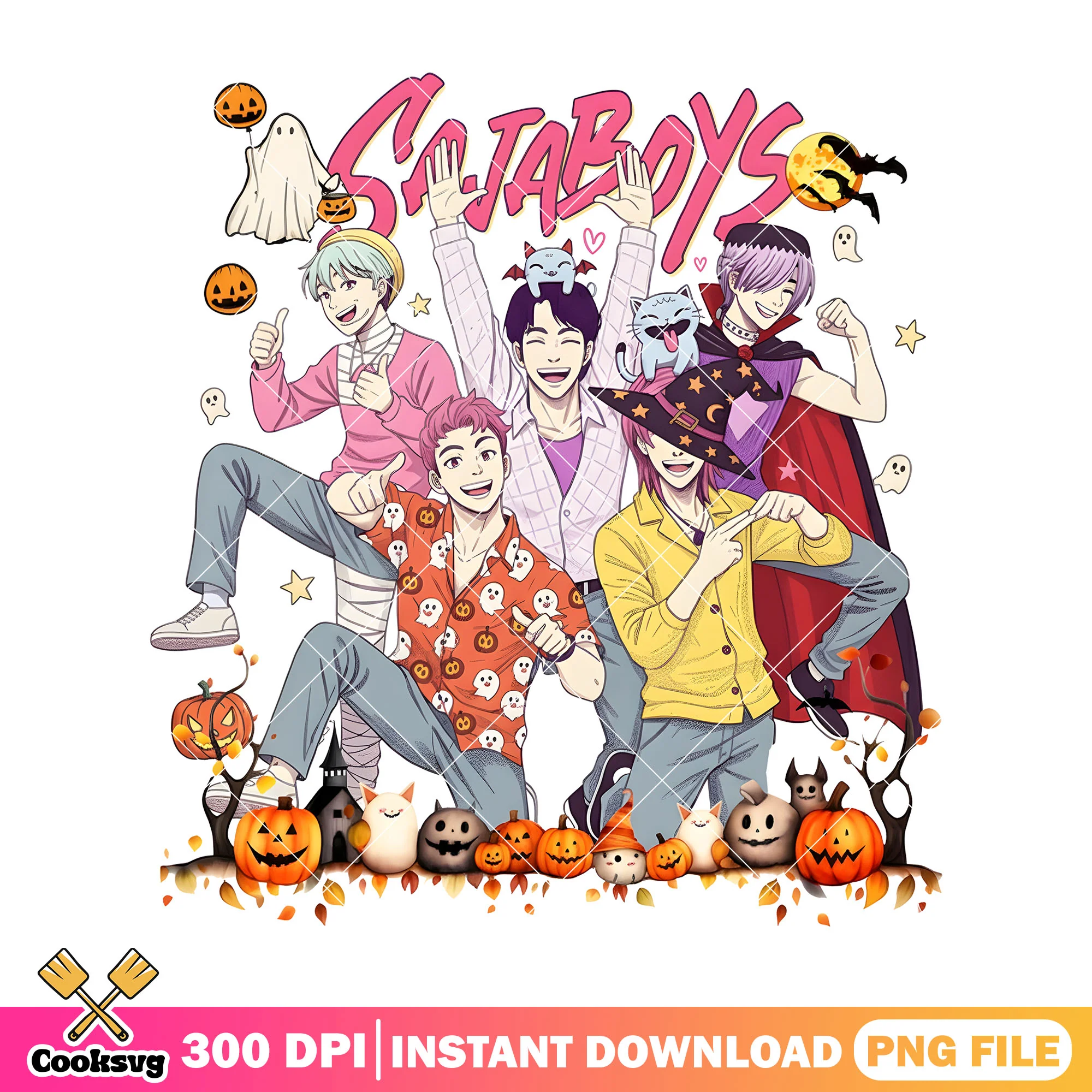 Saja boys costume halloween png, wicker pumpkin png, saja boys png