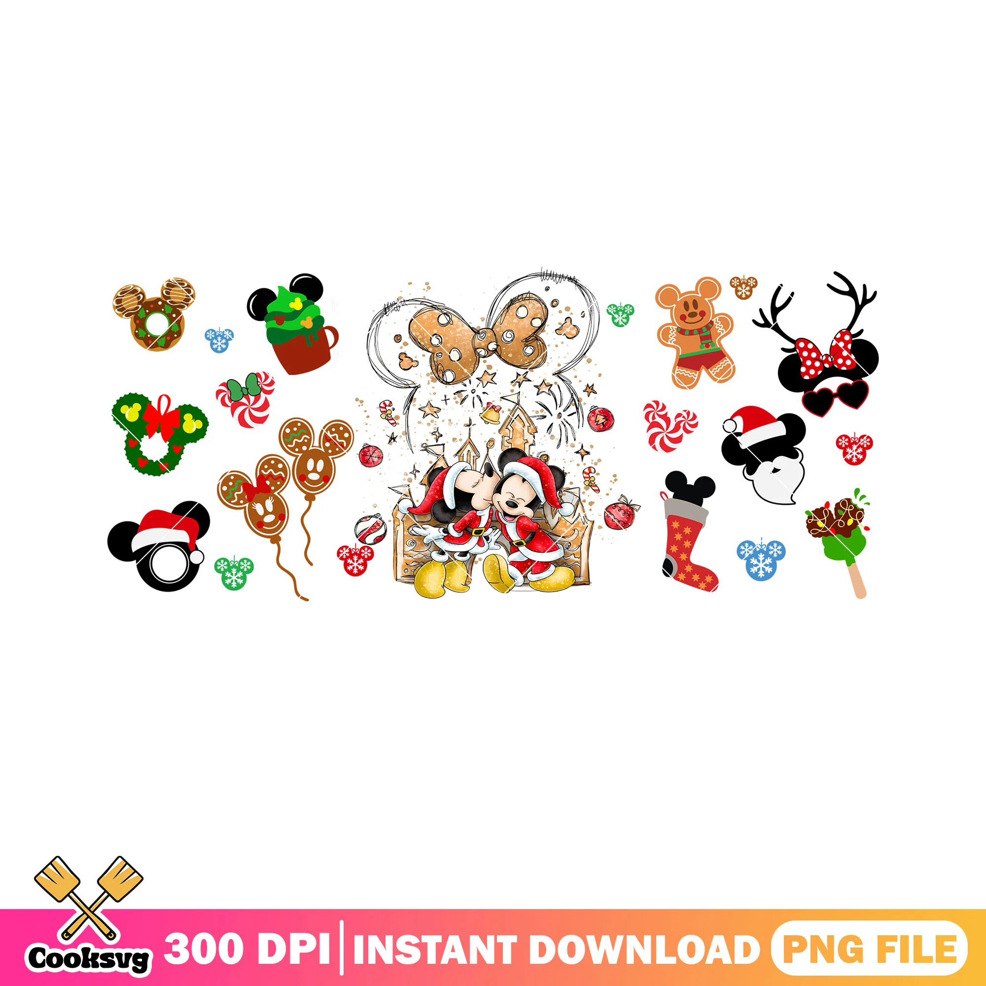Santa couple disney christmas png, mickey and friends png, santa hat png