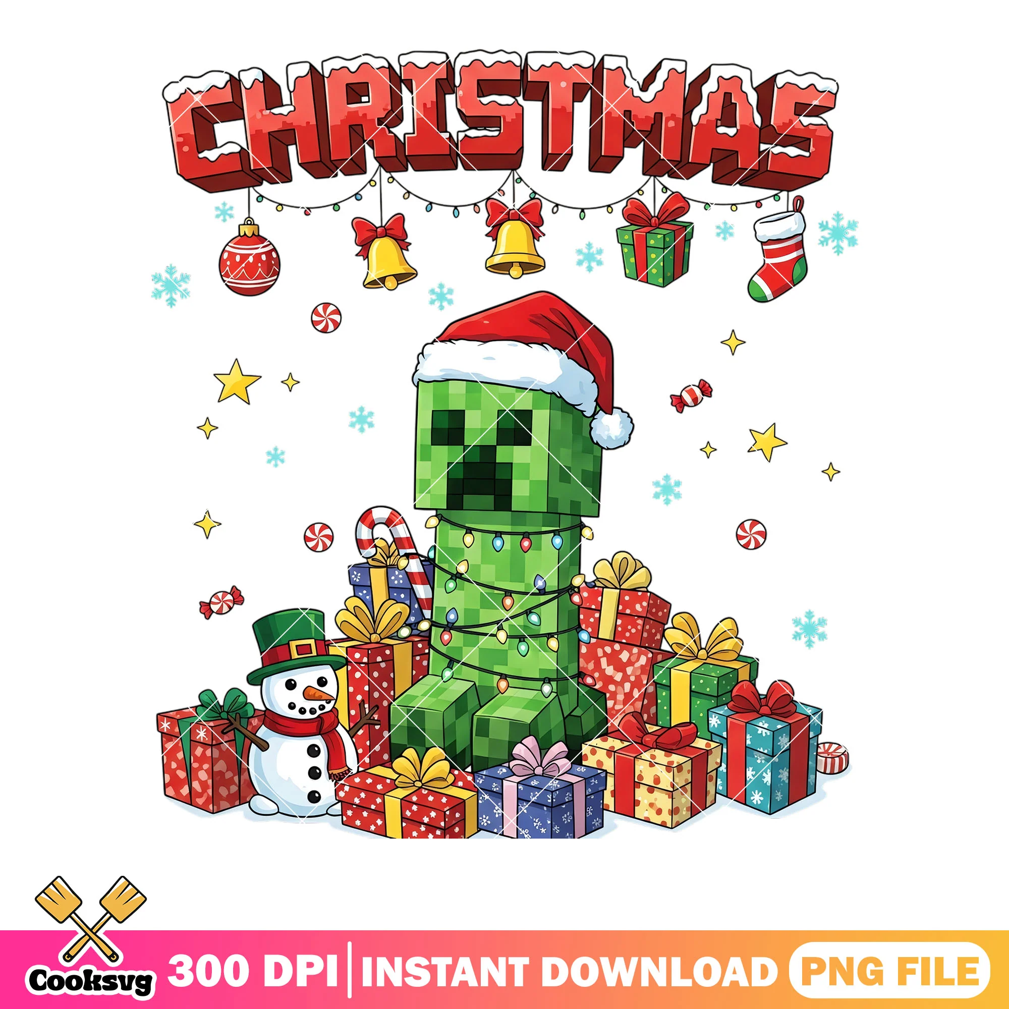 Santa hat creeper png, minecraft png, christmas gifts png