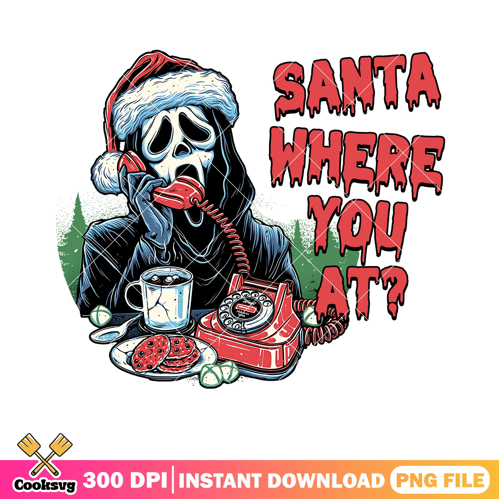 Santa hunter killer xmas png, ghost face png, christmas vibes png